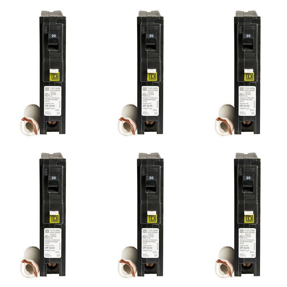 Square D Homeline 20 Amp Single-Pole Combination Arc Fault Circuit Breaker (6-Pack) HOM120CAFIC6