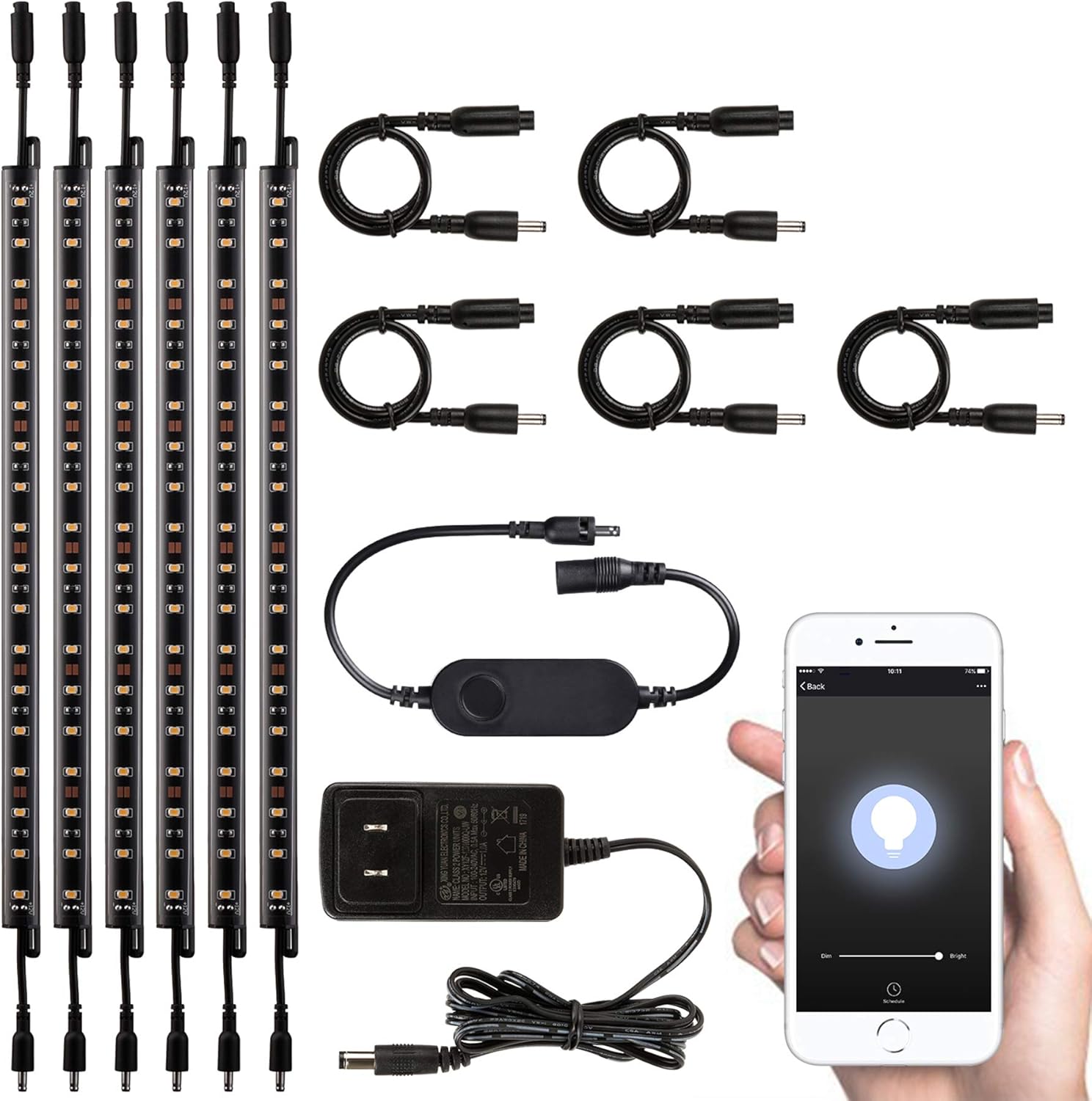 TORCHSTAR LED Safe Lighting Kit, Compatible with Alexa, App Control, Dimmable Light Bars, Linkable Under Cabinet Lights, 5000K Daylight, UL Power Adapter for Showcase, Shelf, 6Pcs Pack of 2