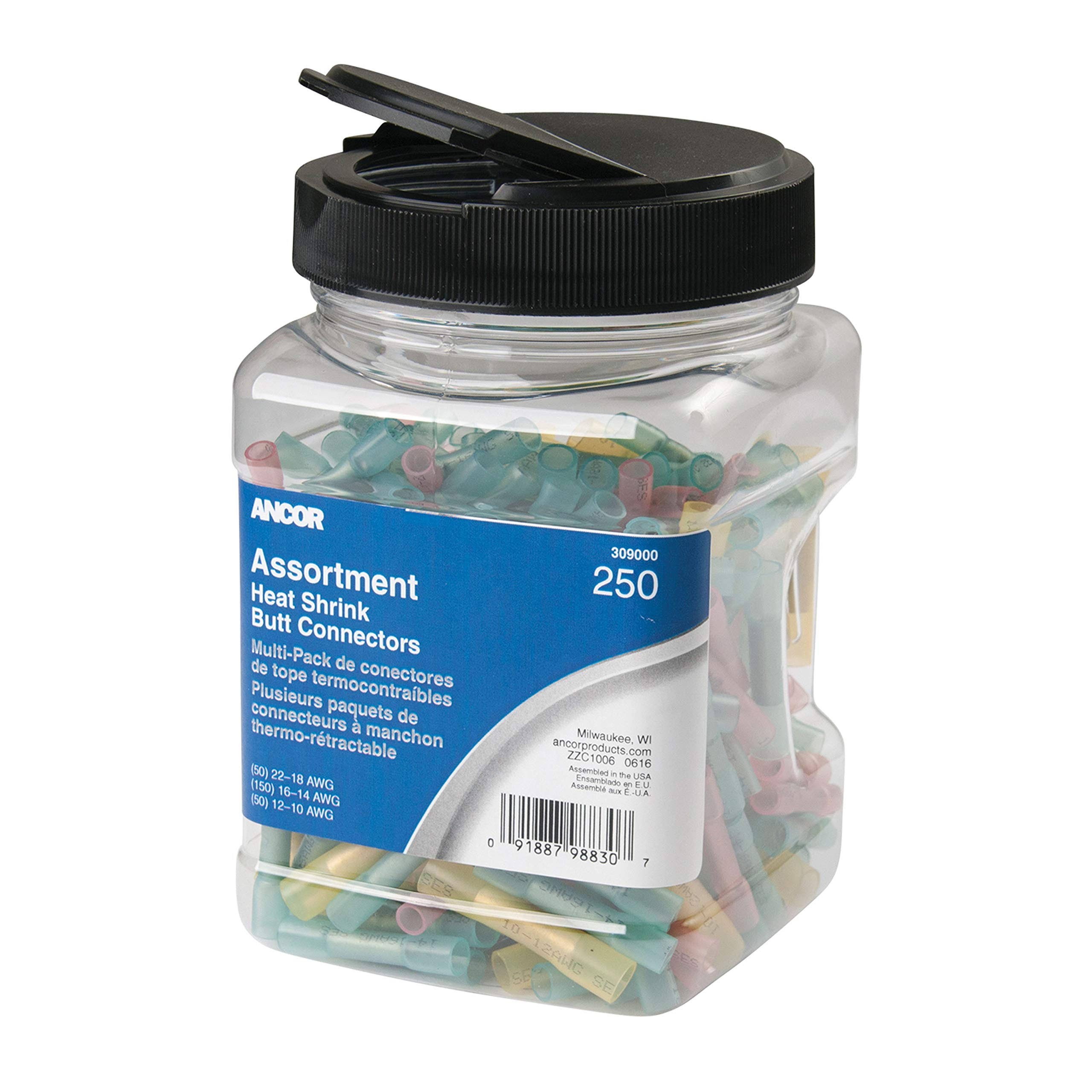 Ancor 309000 Heat Shrink Butt Connector Jar Multi Pack - 250 Piece