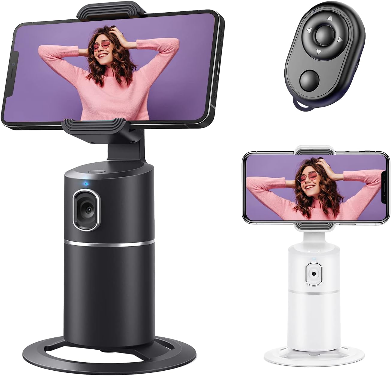 Smart Tracking Phone Holder, Selfie Stick No App 360 auto Fast Following Shooting Rotation Camera Tripod, Desktop Tripod for Selfie Vlog Live Video YouTube TIK Tok(Black, White)