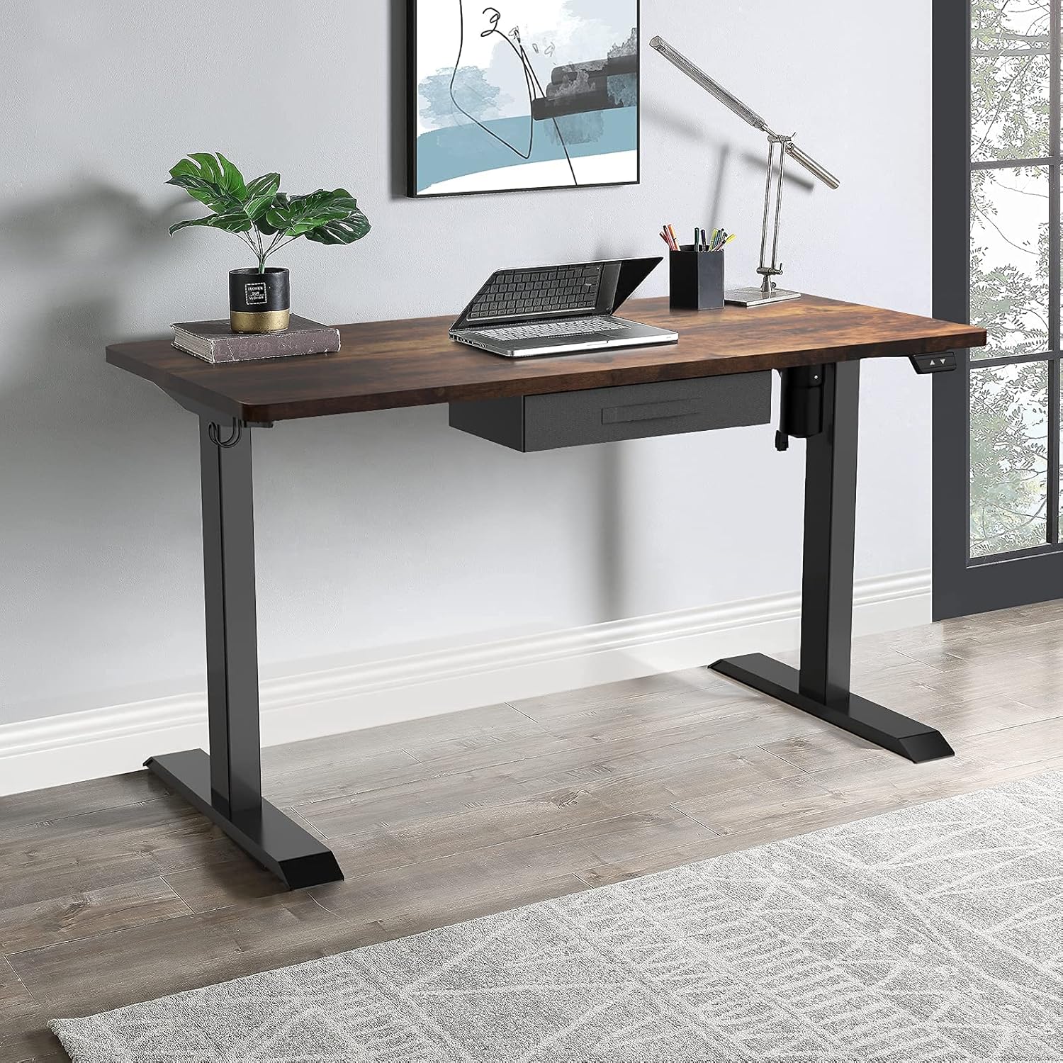 BEASHINY Height Adjustable Electric Standing Desk Frame，Home Office Stand Up Desk Workstation，Frame Only(02, Black)