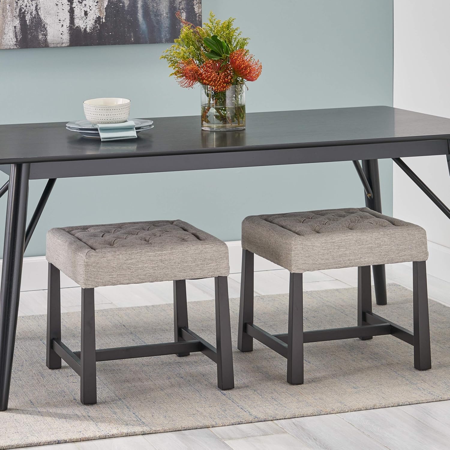 Christopher Knight Home Cedric Connor Modern Backless Dining Stools, Light Gray, Dark Brown