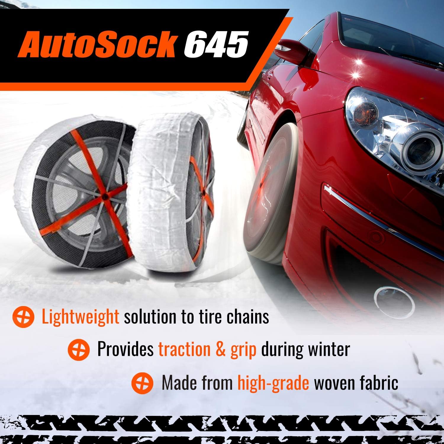 AUTOSOCK 645 - Snow Socks for Passenger Cars - Easy to Use Tire Chains Alternative (Pack of 2)