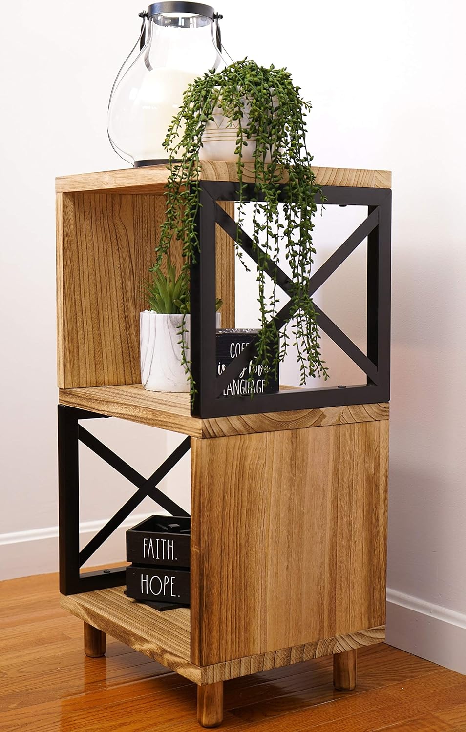 Premium Home Rustic Side Table: Farmhouse End Table, Bedside Table, Wood Nightstand, Tall End Table, High Side Tables for Small Spaces, Living Room Metal Nightstand Modern Bedroom Industrial Furniture