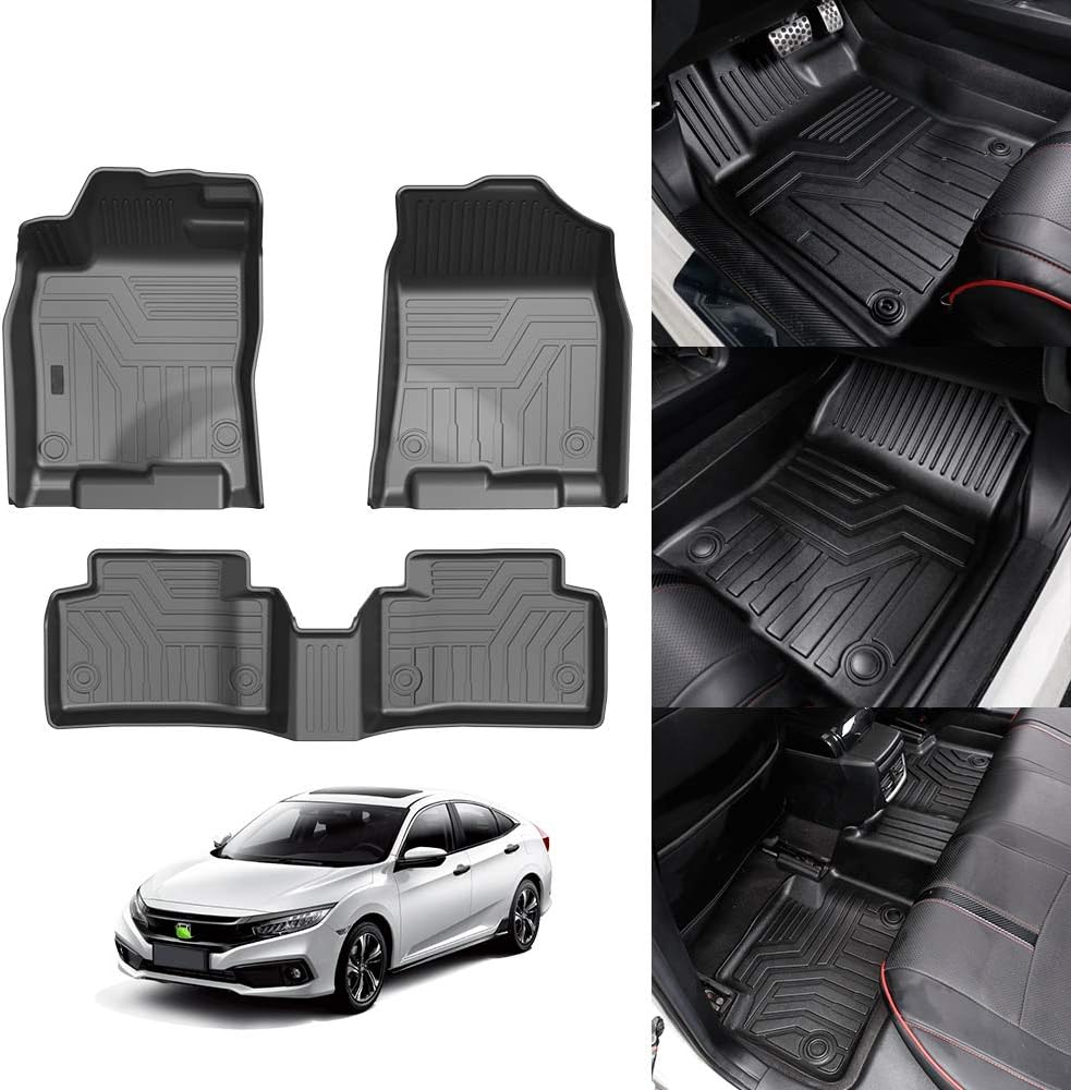 KUST Floor Mats for 2016-2021 Honda Civic Sedan/Civic Hatchback/Civic Type R Carpet Floor Liner 3D All Weather Protection 2 Row Liner Set Black TPE