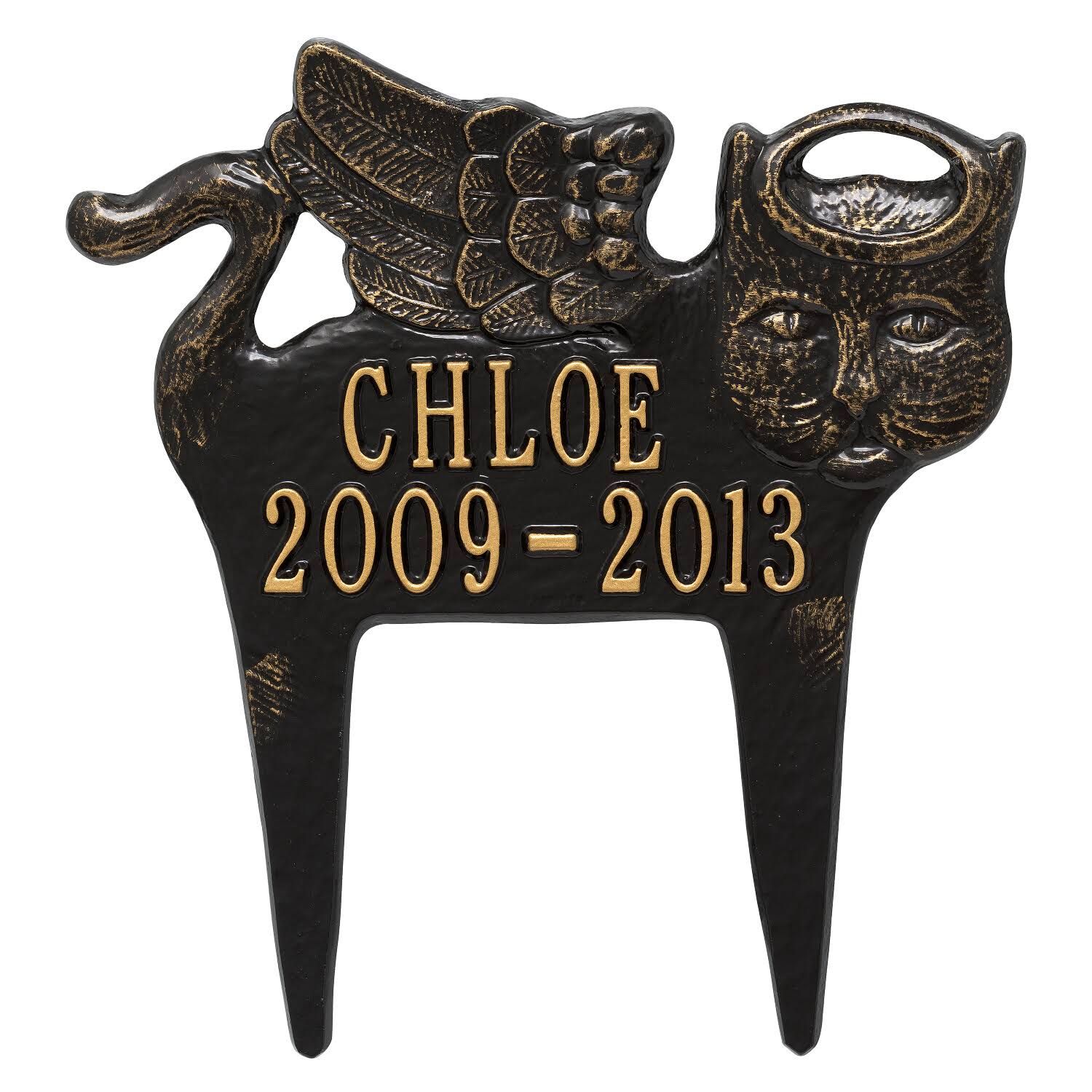 Whitehall Products Angel Cat Pet Memorial - Black/Gold