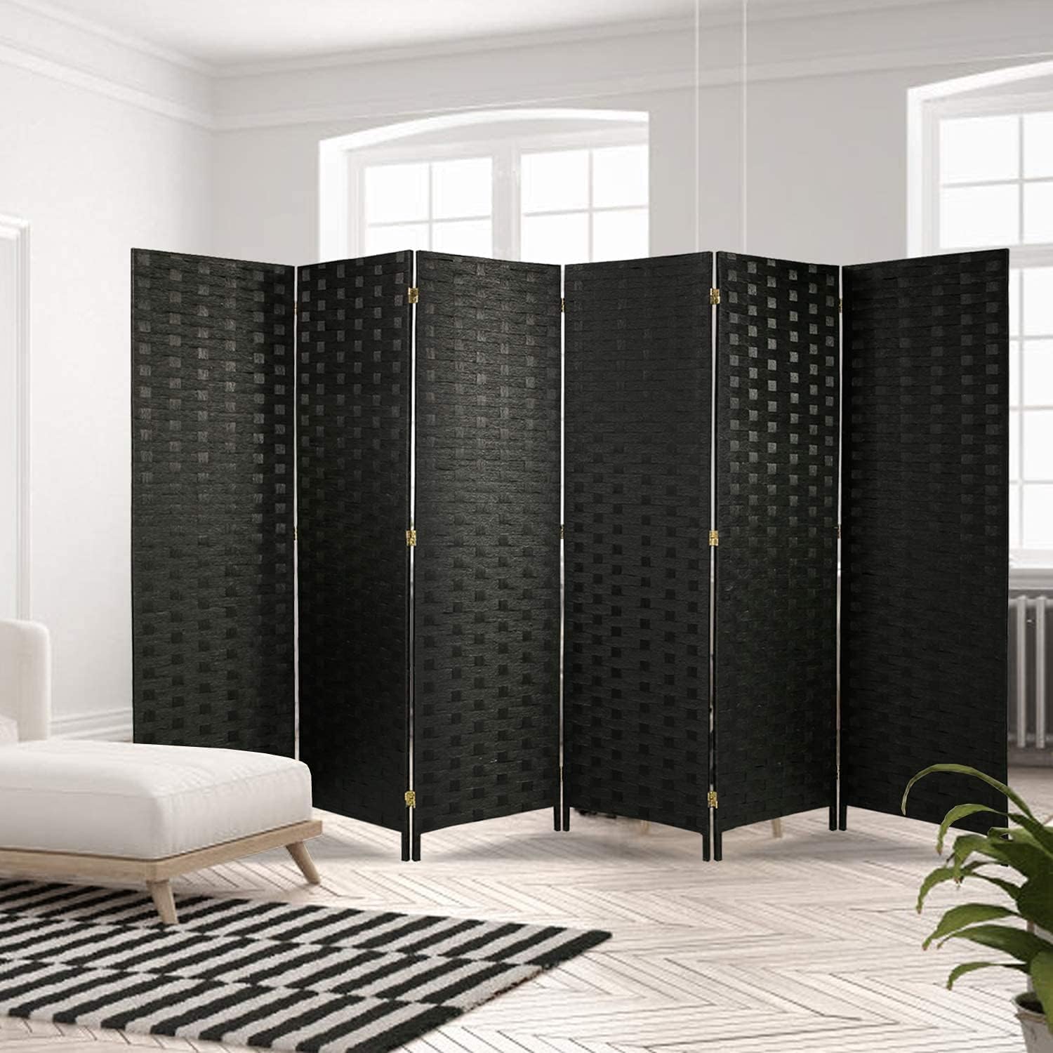 Jolydale 6-Panel Room Divider, Folding and Wall Divider, Double-Sided Folding Privacy Screen, Decorative Room Divider, Independent Indoor Privacy Screen, Black