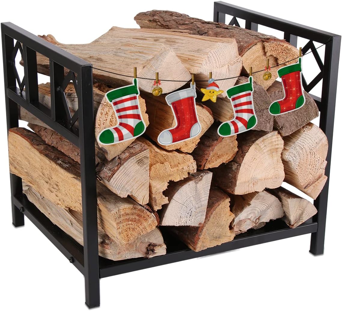 Anfrere Small Firewood Rack, Indoor Fireplace Wood Holder Fire Log Rack Storage Heavy Duty, C001BK