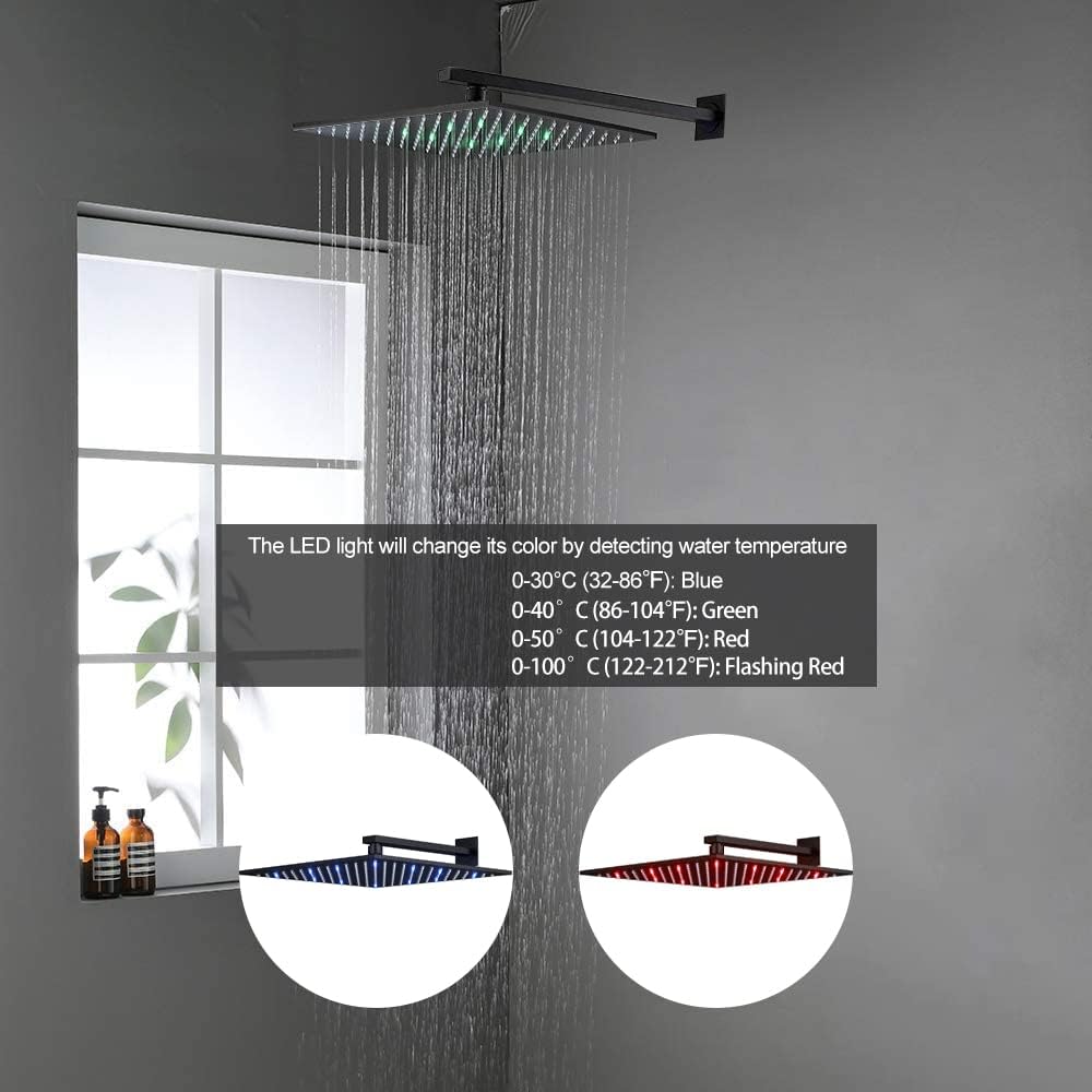 WHSHOWER Thermostatic Shower System Dual Function Shower Jets System 12 Inch Matte Black Shower Set Allow Multiple Heads To Function At A Time
