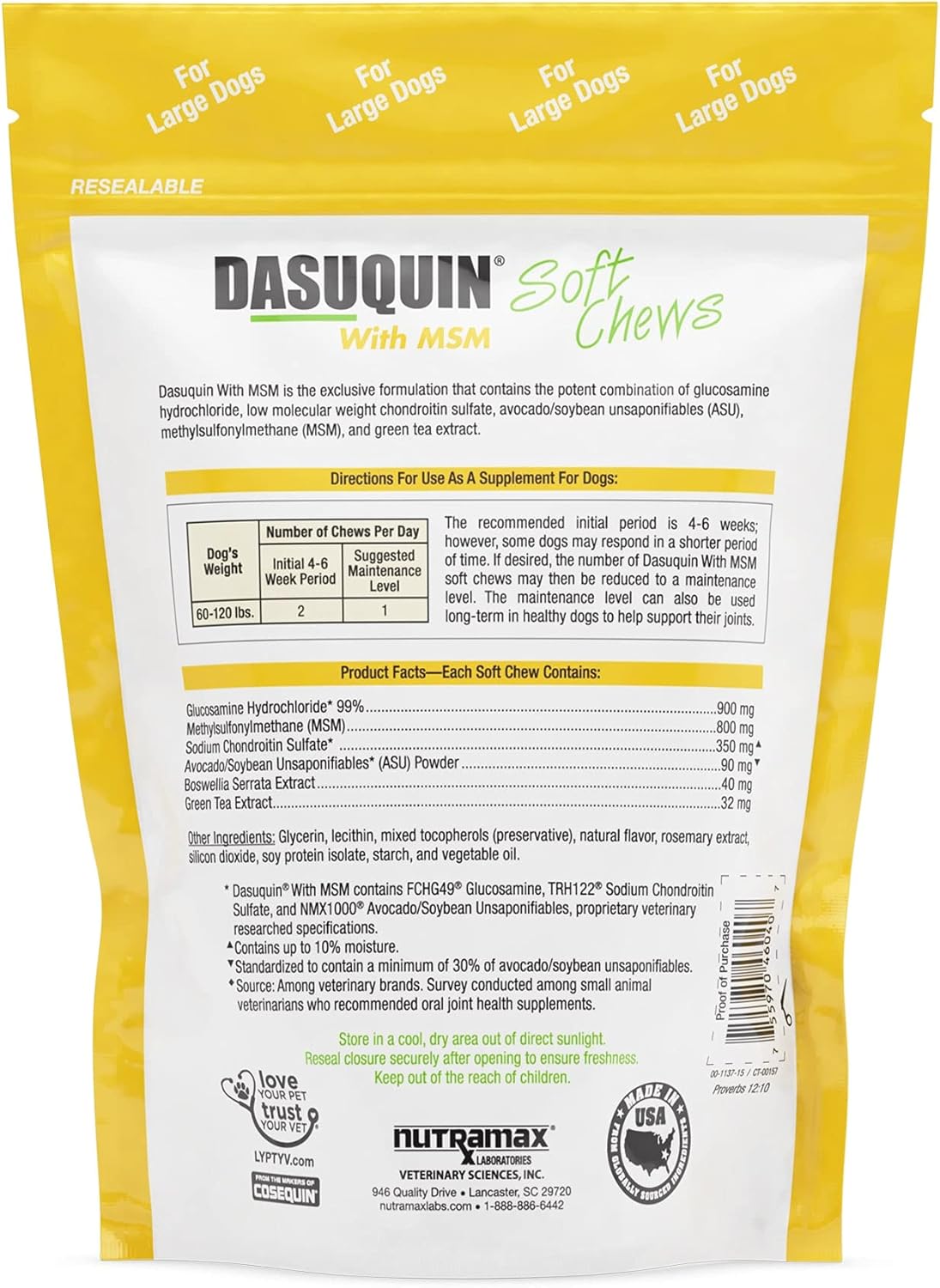 DASUQUIN MSM Soft Chews for Large Dogs 60 lbs. +, Count of 84, 7.5 in Pack of 2