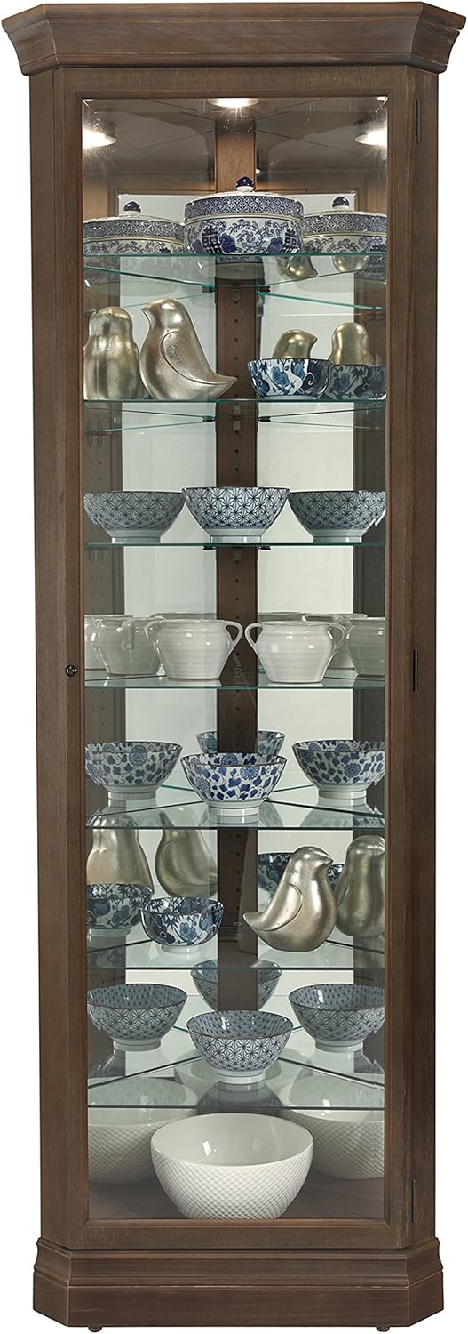 Howard Miller Delia Curio Cabinet 680-641 – Aged Auburn Finish, Vertical Home Decor, Seven Glass Shelves, Eight Level Display Case, Locking Door, No Reach Light
