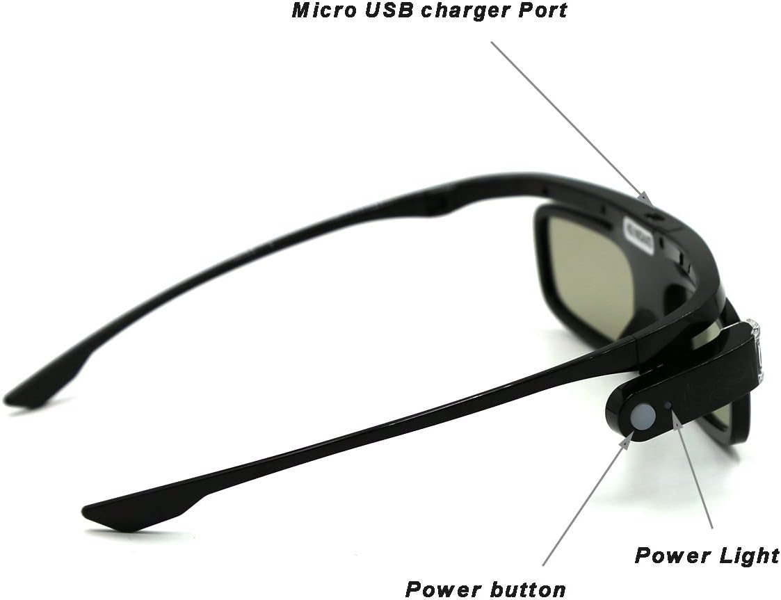 3D Glasses, Active Shutter Rechargeable Eyewear for 3D DLP-Link Projectors Cocar Toumei - Pack of 2