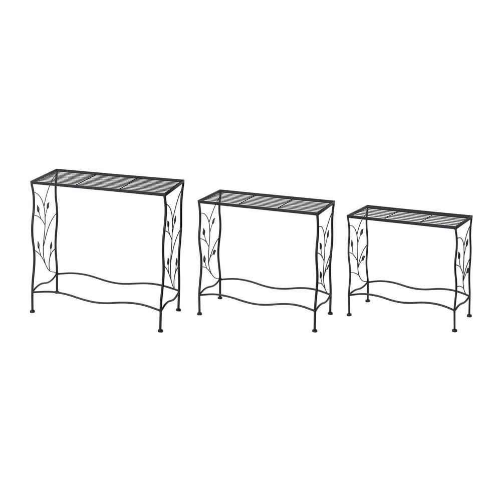 Glitzhome Black Metal Rectangular Nesting Plant Stand (Set of 3)