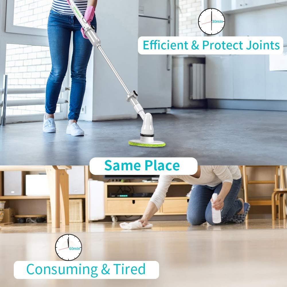 ACRIMAX Electric Spin Scrubber, Cordless Floor Scrubber Power Bathroom Shower Scrubber with 5 Replaceable Cleaning Brush Heads and Extension Handle for Cleaning Tub, Tile, Shower, Kitchen, Bathtub