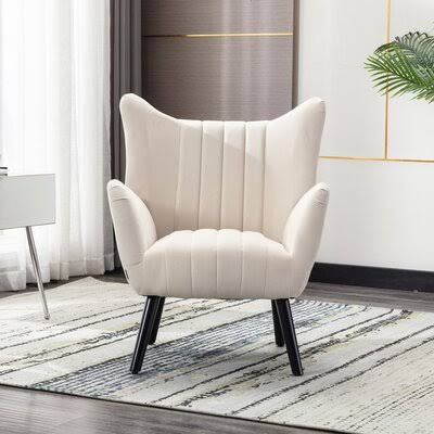 Accent Barrel Chair with Solid Wood Legs Armchair Gray Velvet Fabric Mercer41 Fabric: Beige Velvet