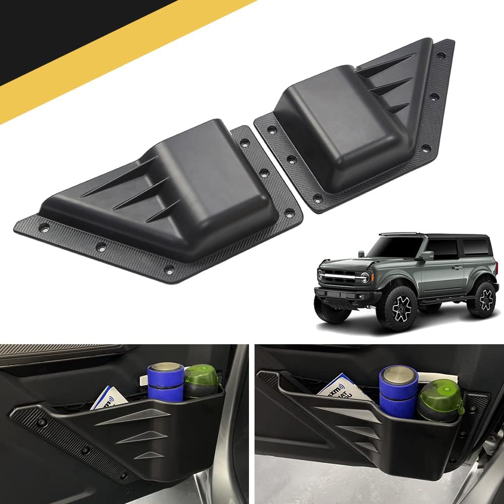 Sai Nee Art Door Pocket Compatible for Bronco (2021-2022) 2/4-Door Front Door Storage Pocket Side Organizer Box Interior Accessory Black 2PCS