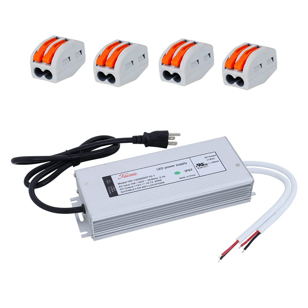 12V 200W Low Voltage Transformer IP67 Waterproof 12 Volt LED Driver Power Supply 200 Watts Adapter 110V AC to 12V DC Pack of 2