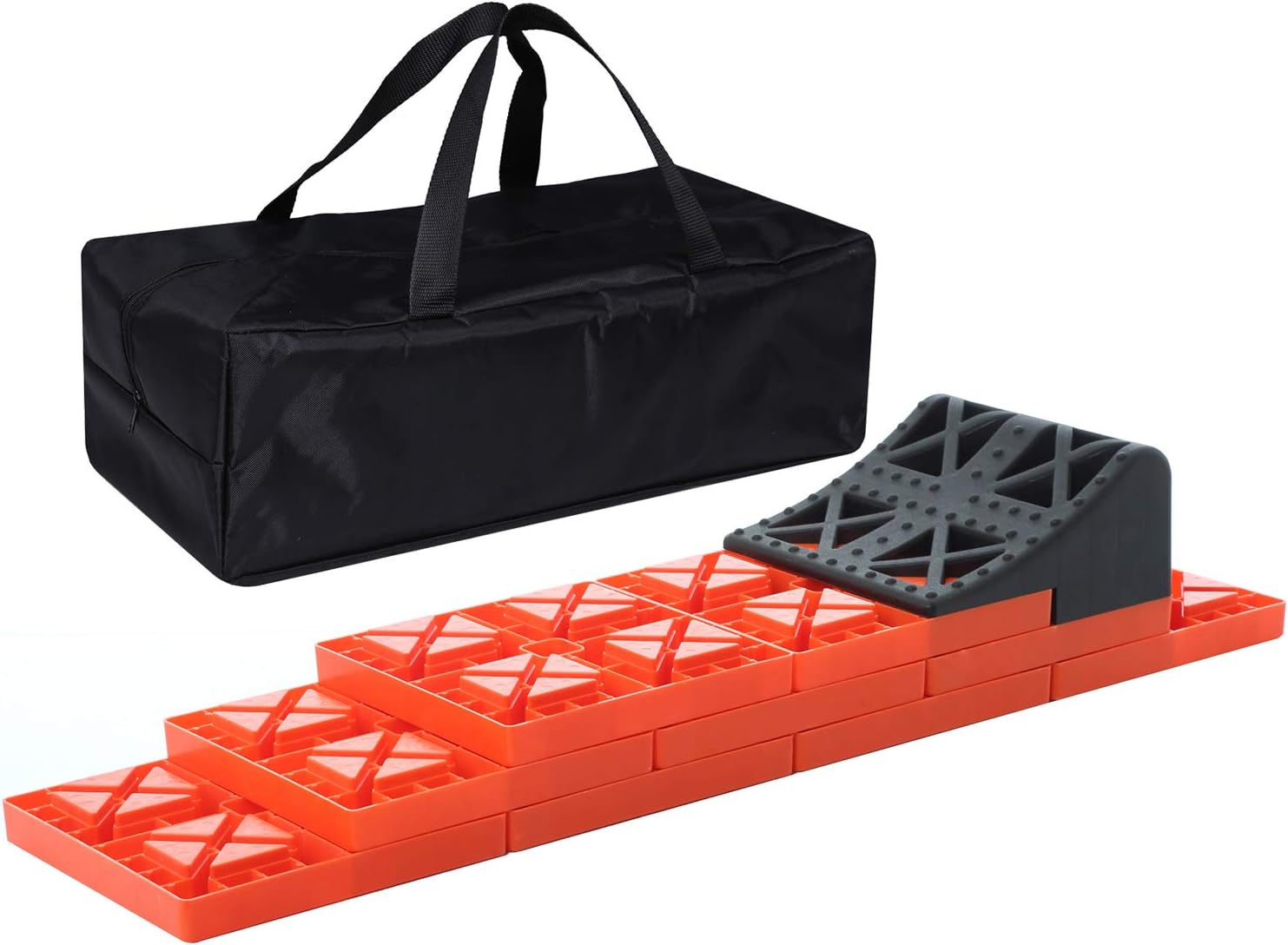 Homeon Wheels RV Leveling Blocks, One Top Tire Wheel Chock and 9 Pack Interlocking Leveling Blocks with Carrying Bag, Heavy Duty Camper Leveling Blocks and Chocks Anti-Slip Pads Design (WH-301)