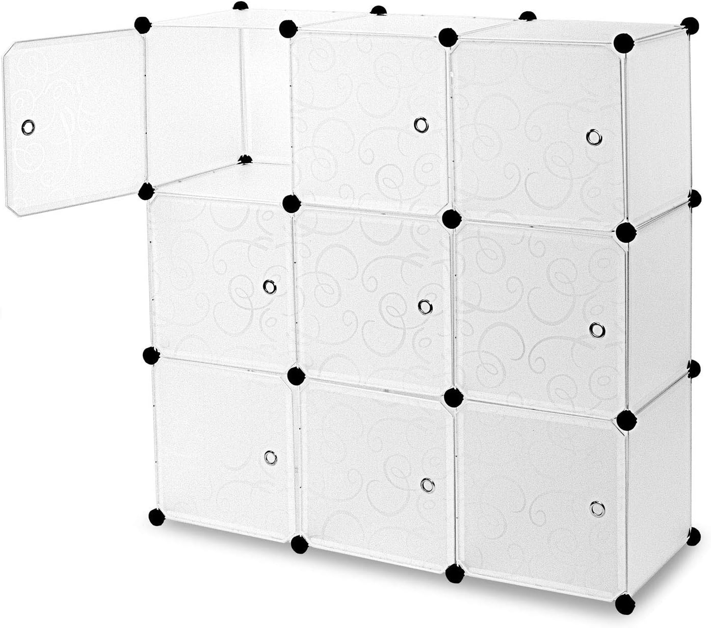 Work-It! Cube Storage Organizer - 9 Cubes | Stackable Portable Closet Organizer Shelves, Modular Cabinet with Doors and Hammer, Translucent White, 42