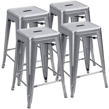 Walnew Indoor-Outdoor 24 Inches Metal Stackable High Backless Bar Counter Stools,Silver