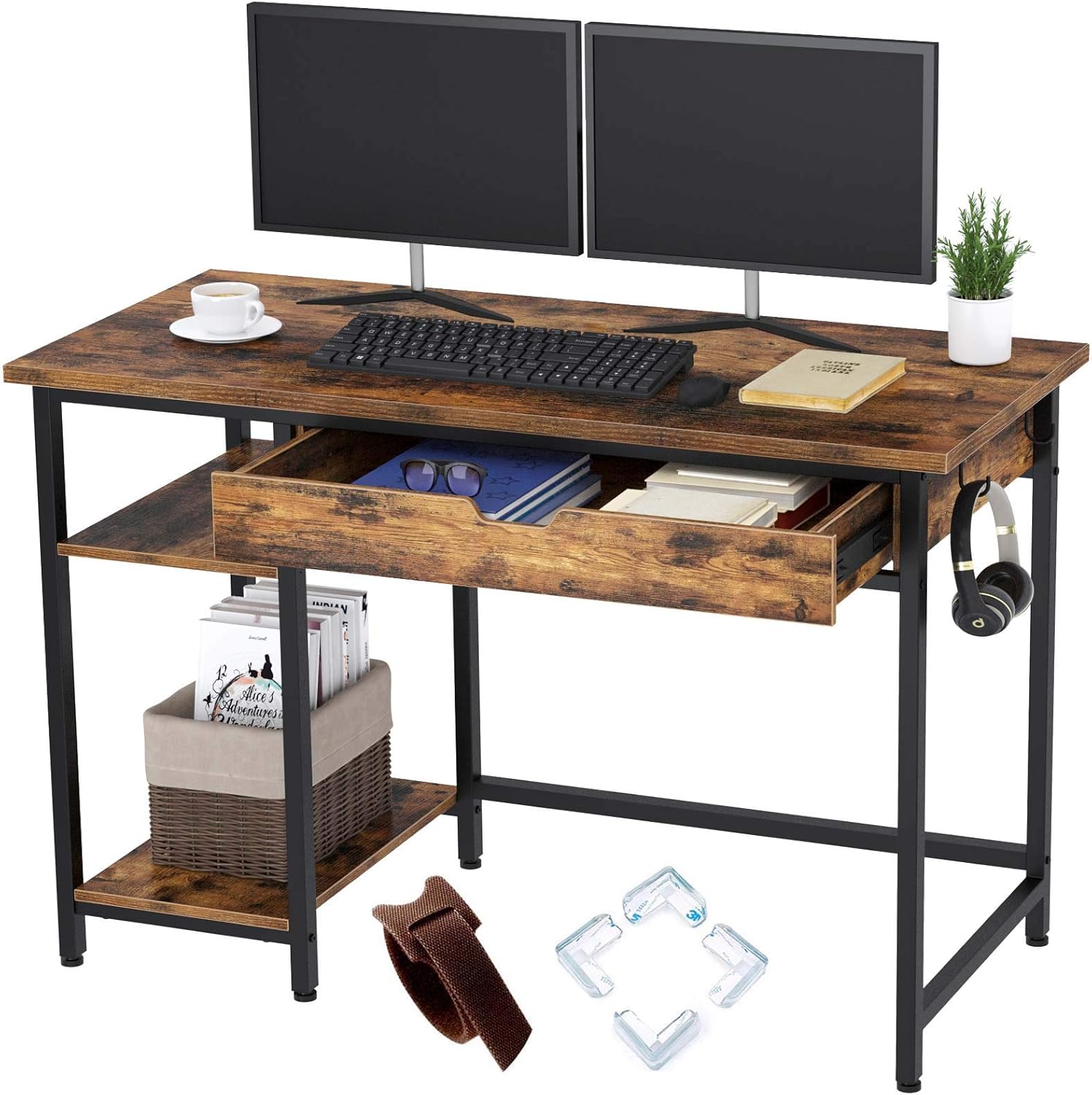 Rolanstar Computer Desk with Shelves and Drawer, 47