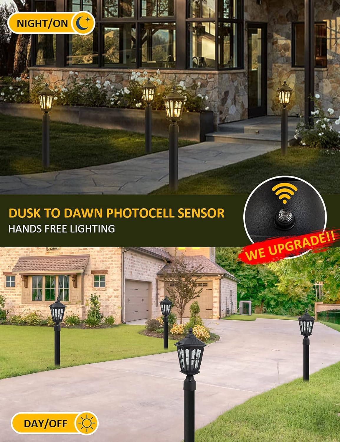 GYDZ Dusk to Dawn Post Light Outdoor with 3-Inch Pier Mount Base, 17''H Exterior Post Light Fixture,Waterproof IP65 Classic Die Cast Aluminum with Water Ripple Glass, E26 Base 60W Max,Matte Black