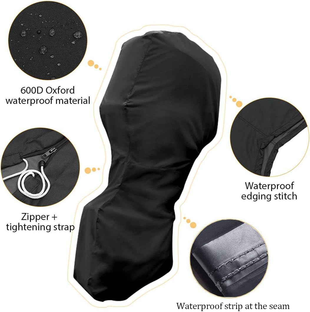 Coverify Full Outboard Motor Cover 60-90 HP Black Heavy Duty Full Boat Outboard Motor Cover 600D Waterproof Motor Hood Cover with Windproof Strap Pack of 2