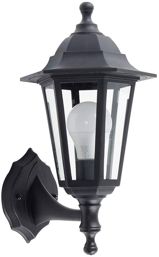 MiniSun Mayfair Outdoor Wall Lantern with Glass Panels - Black 17251
