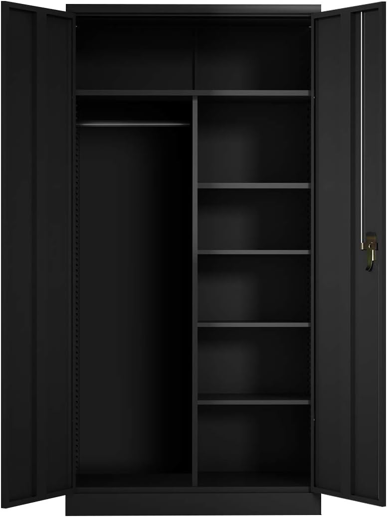 Cabinet for Storage,Black Steel Storage Cabinet with Doors and Shelves for Home Office,Lock Lockable,Wall Mount (72