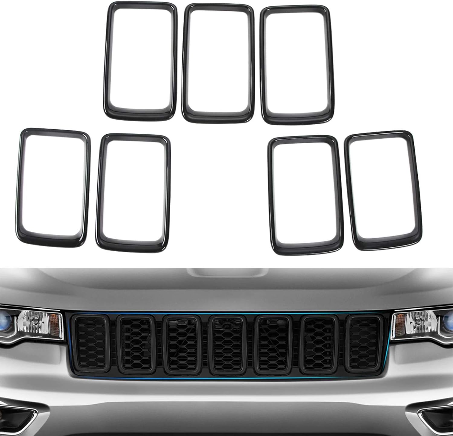 CheroCar Front Grill insters Cover Exterior Accessories for Jeep Grand Cherokee (for 2014-2016)