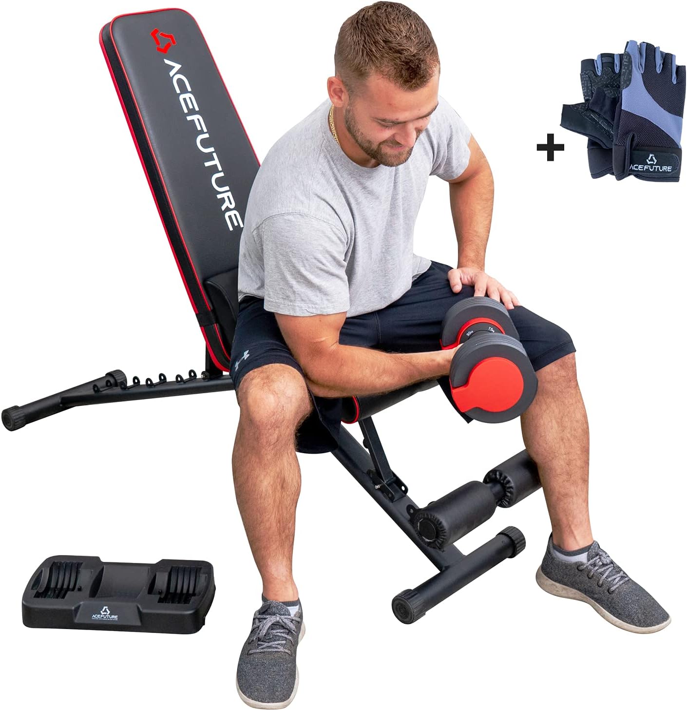 AceFuture Adjustable Weight Bench for Full Body Workout, Foldable Strength Training Bench Press with Lumbar Pad for Home Gym Exercise, 500 lbs Capacity