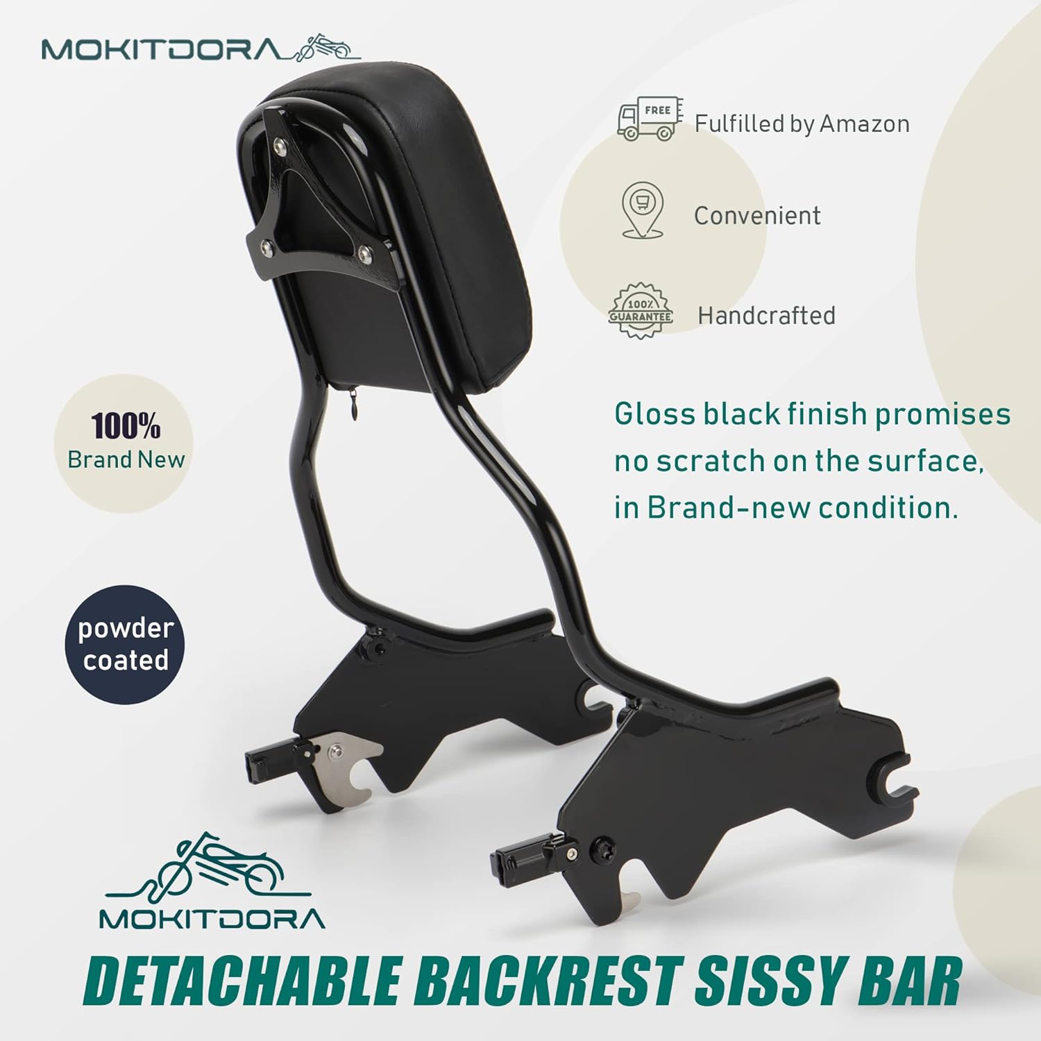 MoKitDora Softail Sissy Bar Detachable Backrest Upright with Pad for 2018-later FLSB, FXLR, FXLRS, and FXLRST Models, Black