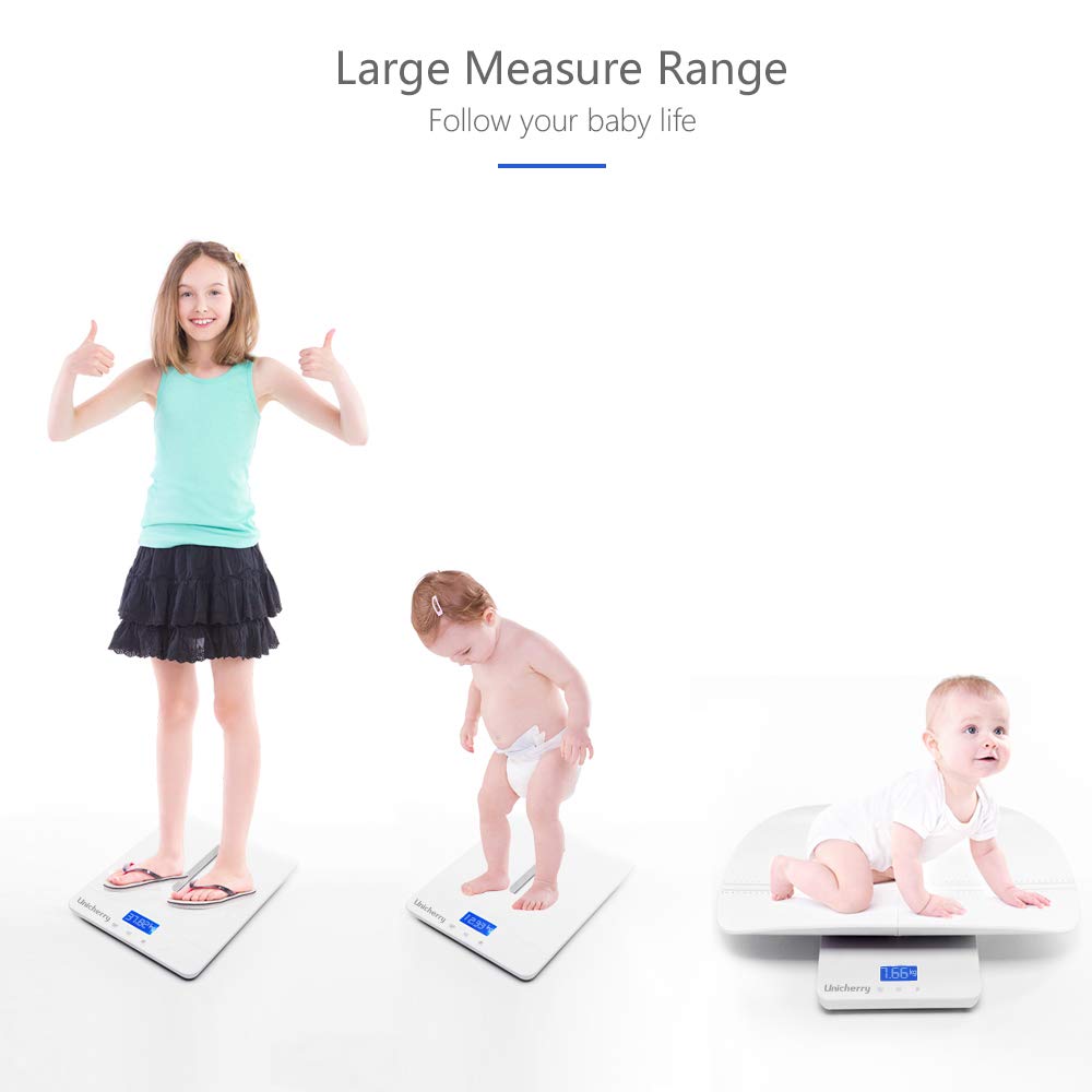 Unicherry Baby Scale, 2 in 1 Digital Baby Scale with Free Growth Chart to Measure Your Baby, Pet Weight Accurately, Baby Weighing Scale with 4 Weighing Modes, Holding Function, Blue Backlight Pack of 2