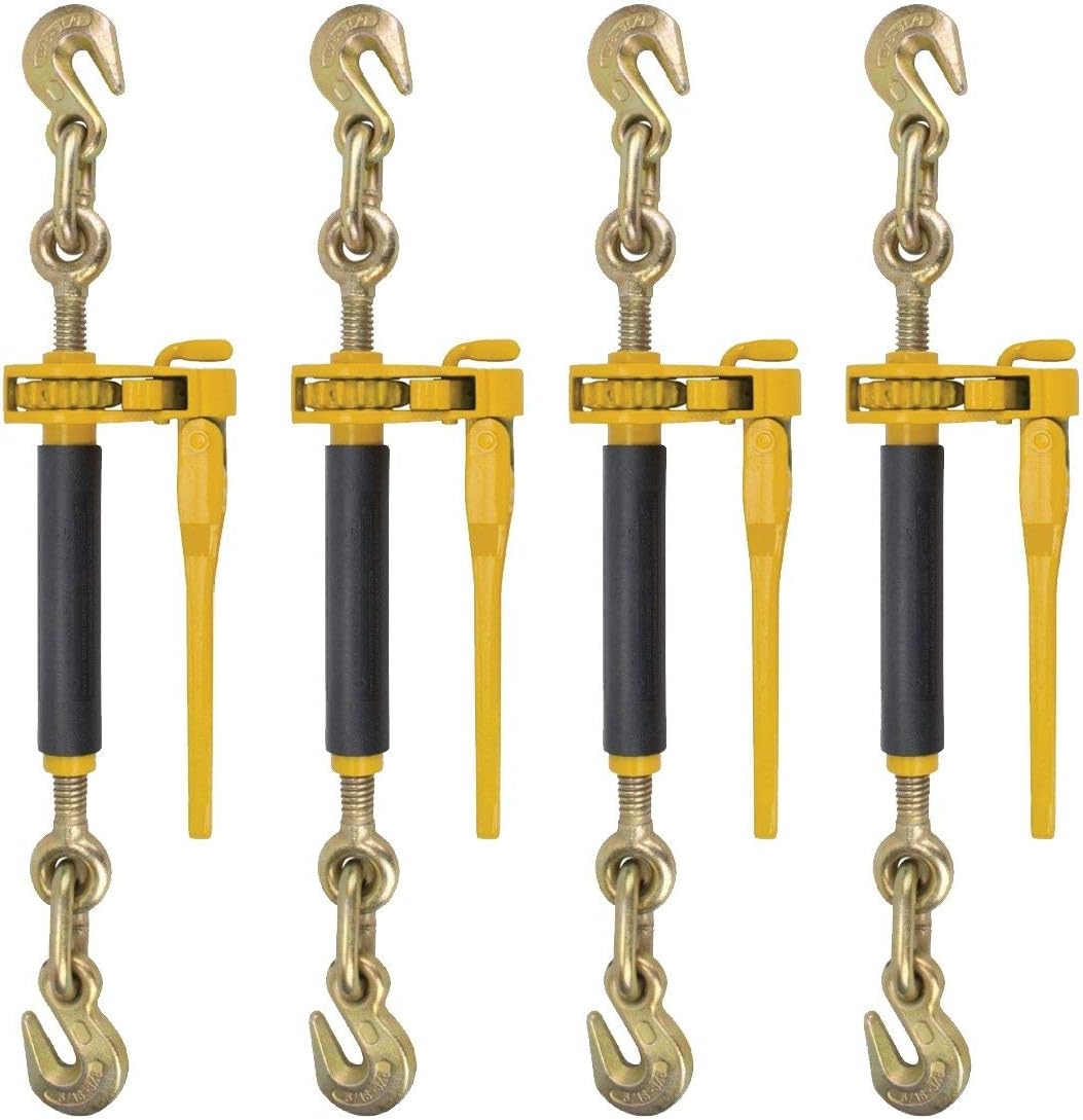 Peerless Ratchet Style Folding Handle Load Binder With 2 Grab Hooks - 7,100 lbs. Safe Working Load (For 5/16'' Grade 70, 3/8'' Grade 70 or 3/8'' Grade 80 Chain - Pack of 4)