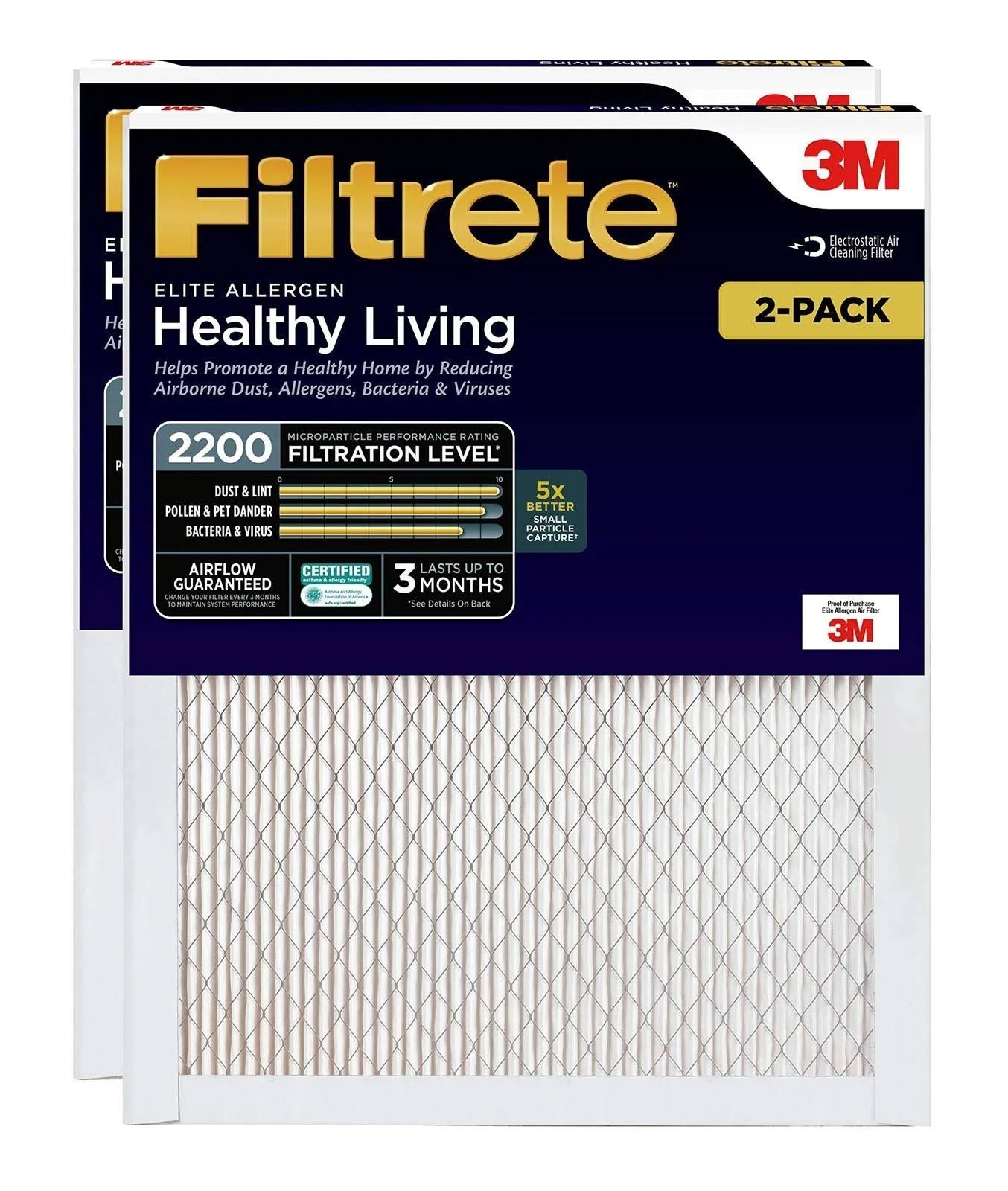 Filtrete Healthy Living Elite Allergen Reduction Filter, MPR 2200, 20-Inches, 2-Pack