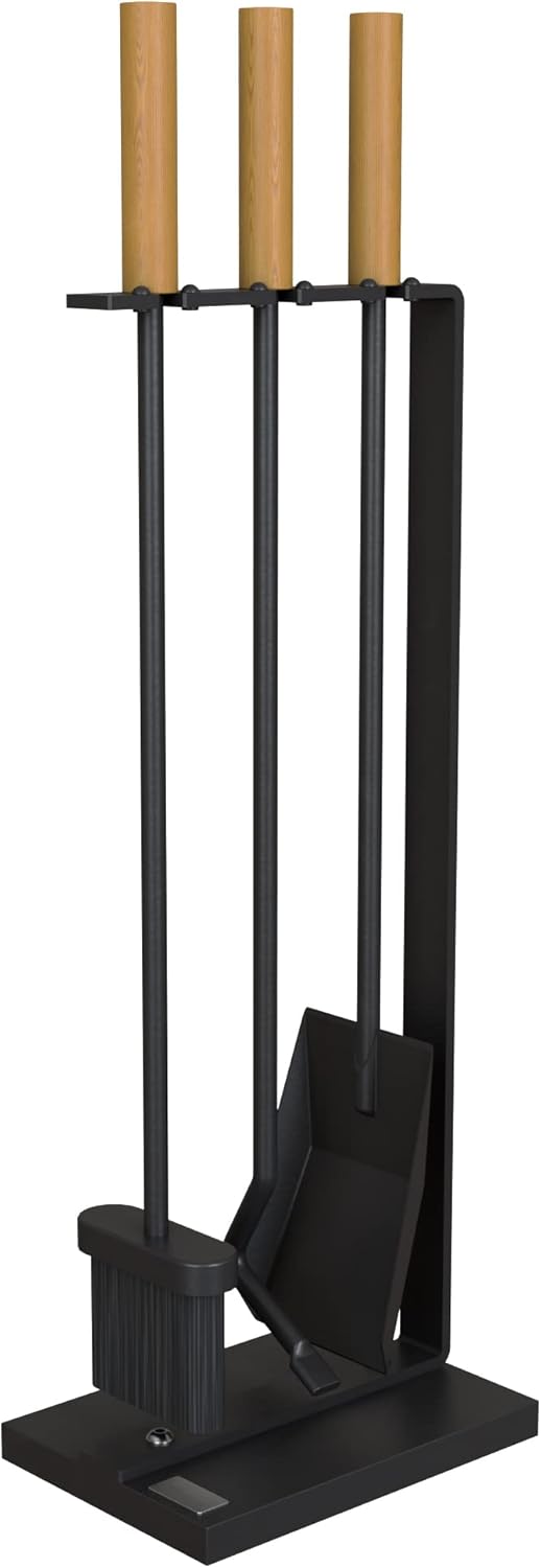 The Rack Co. - Fireplace Tools Set with Metal Base and Wood Handle, broom, shovel and poker