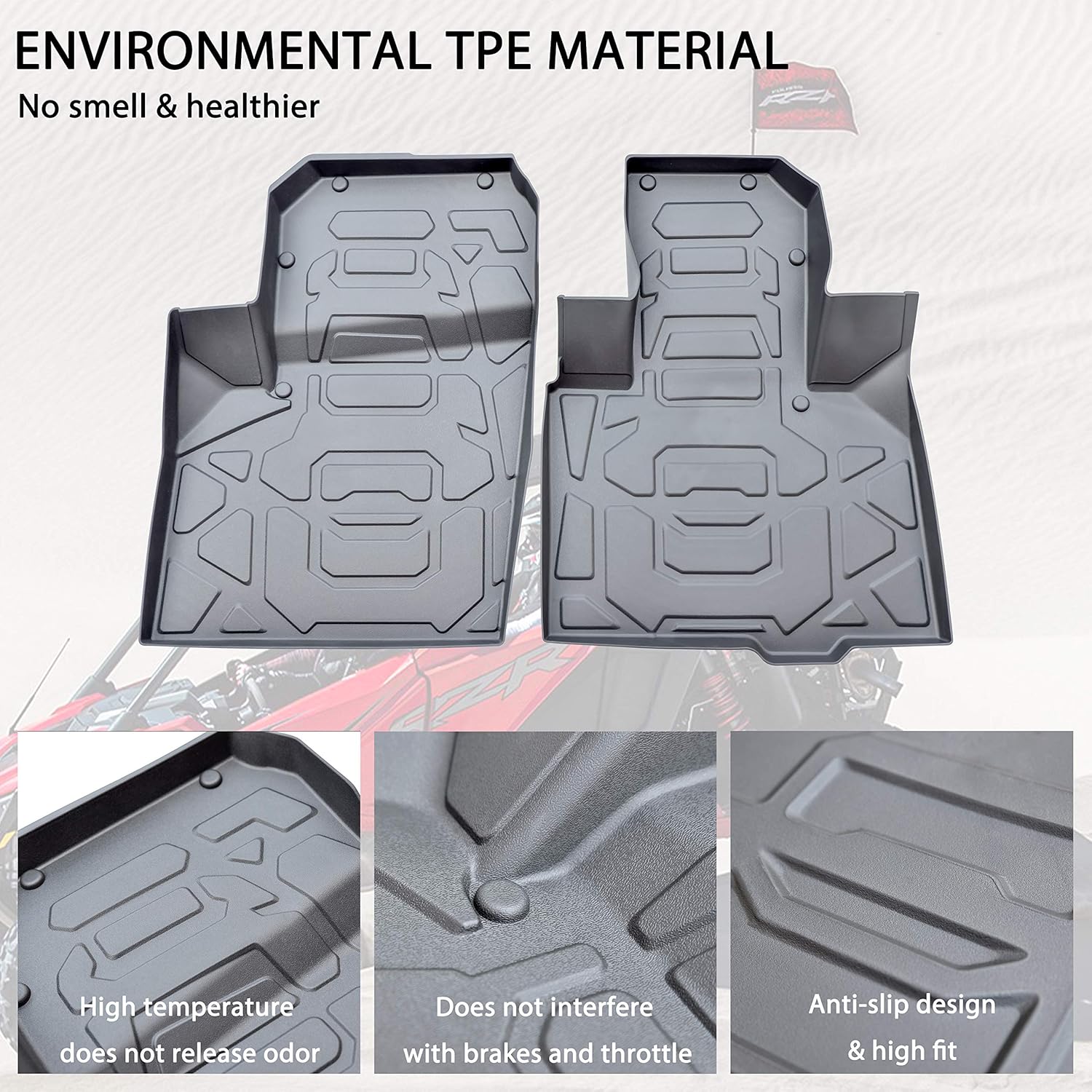 SAUTVS TPE Front Anti-Slip Floor Mats Row Floor Liners for Polaris RZR PRO XP 2020 2021 Accessories, All Weather Protection Slush Mats