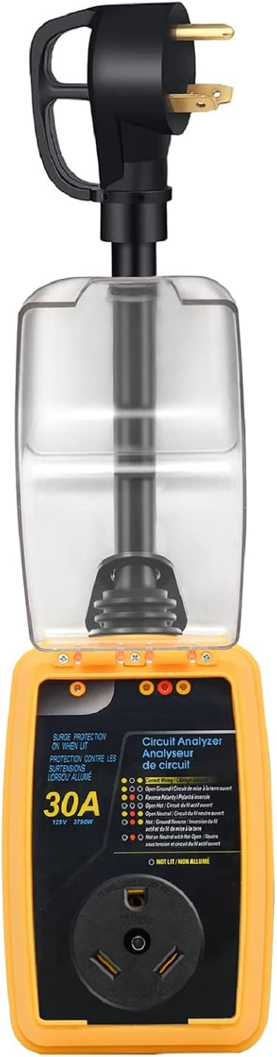 iHomayee RV Surge Protector 30 Amp with Waterproof Cover/Indication Lights/Handles [UL Certified], Circuit Analyzer with Surge Protection for Marine, Recreational Vehicles, Mobile Home Use Pack of 2