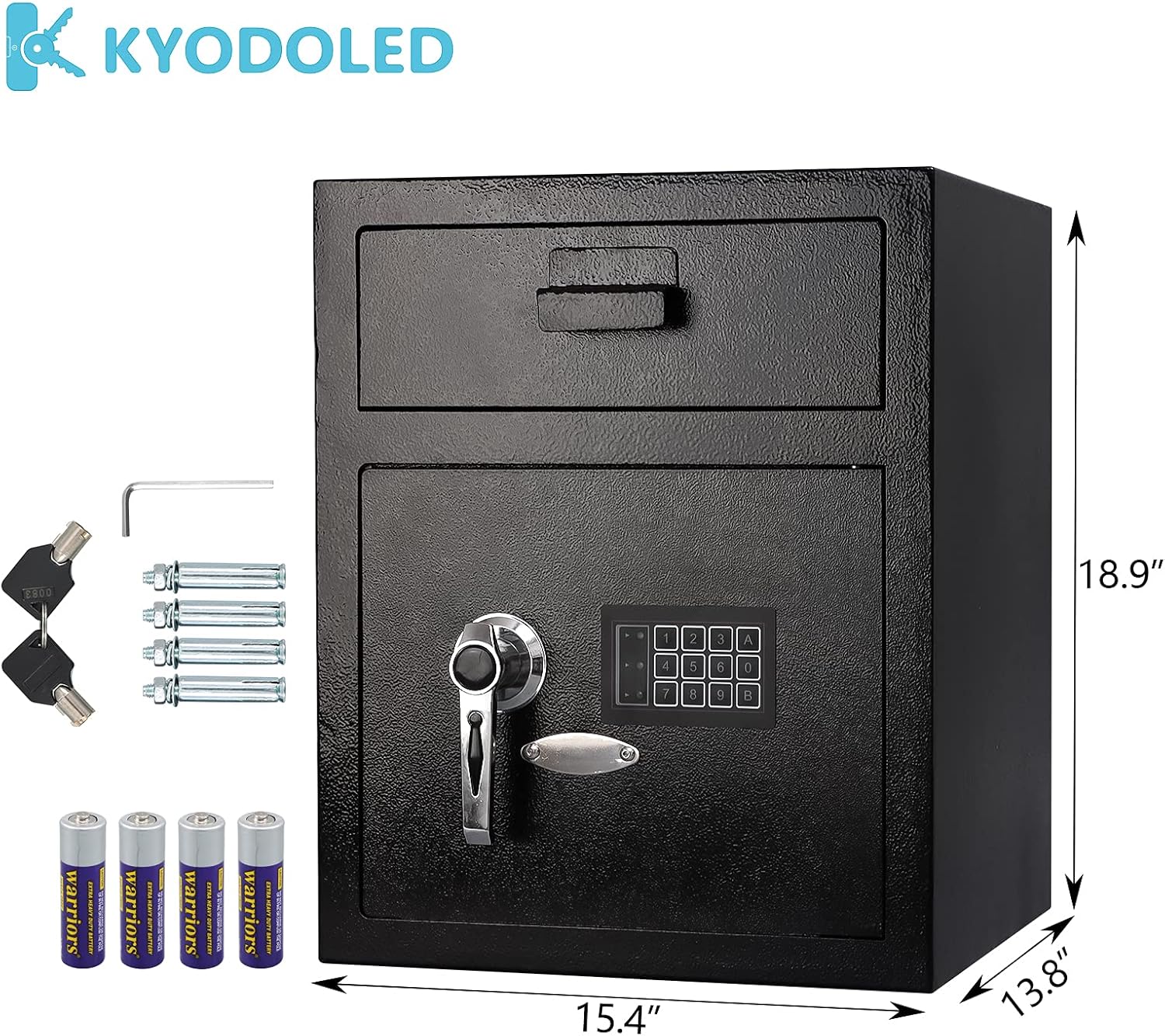 KYODOLED Digital Depository Safe Box, Electronic Steel Safe with Keypad, Locking Drop Box with Slot, Metal Lock Box with Two Emergency Keys for Your Valuables, 18.9'' X 15.4'' X 13.8'', Black