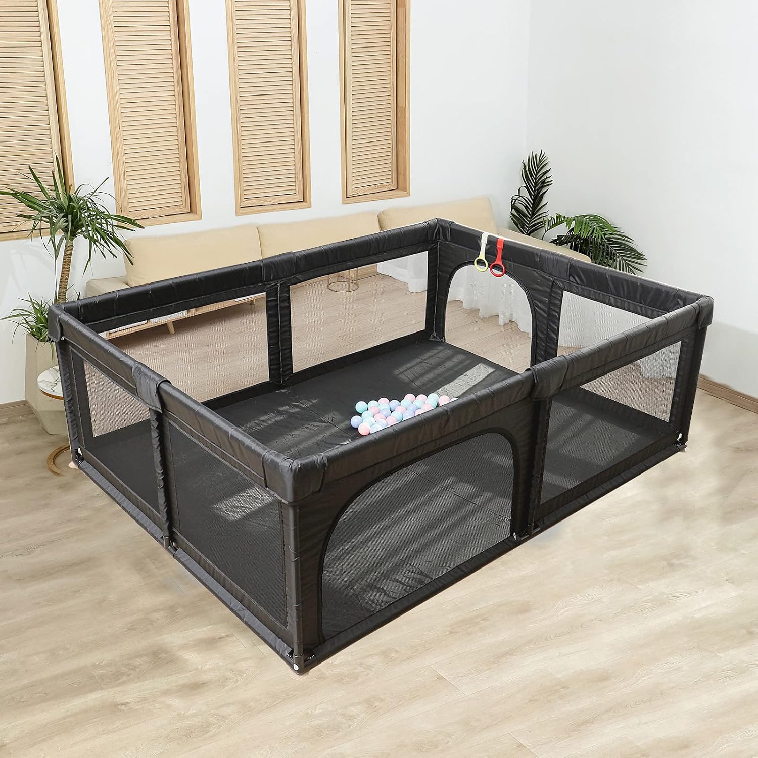 Baby Playpen Play Yard,Playpens for Babies,Extra Large Playpen for Toddlers,Infant Safety Activity Center with Gates,Sturdy Play Yard for Toddler,Children's Fences Play Area(Linen Grey)