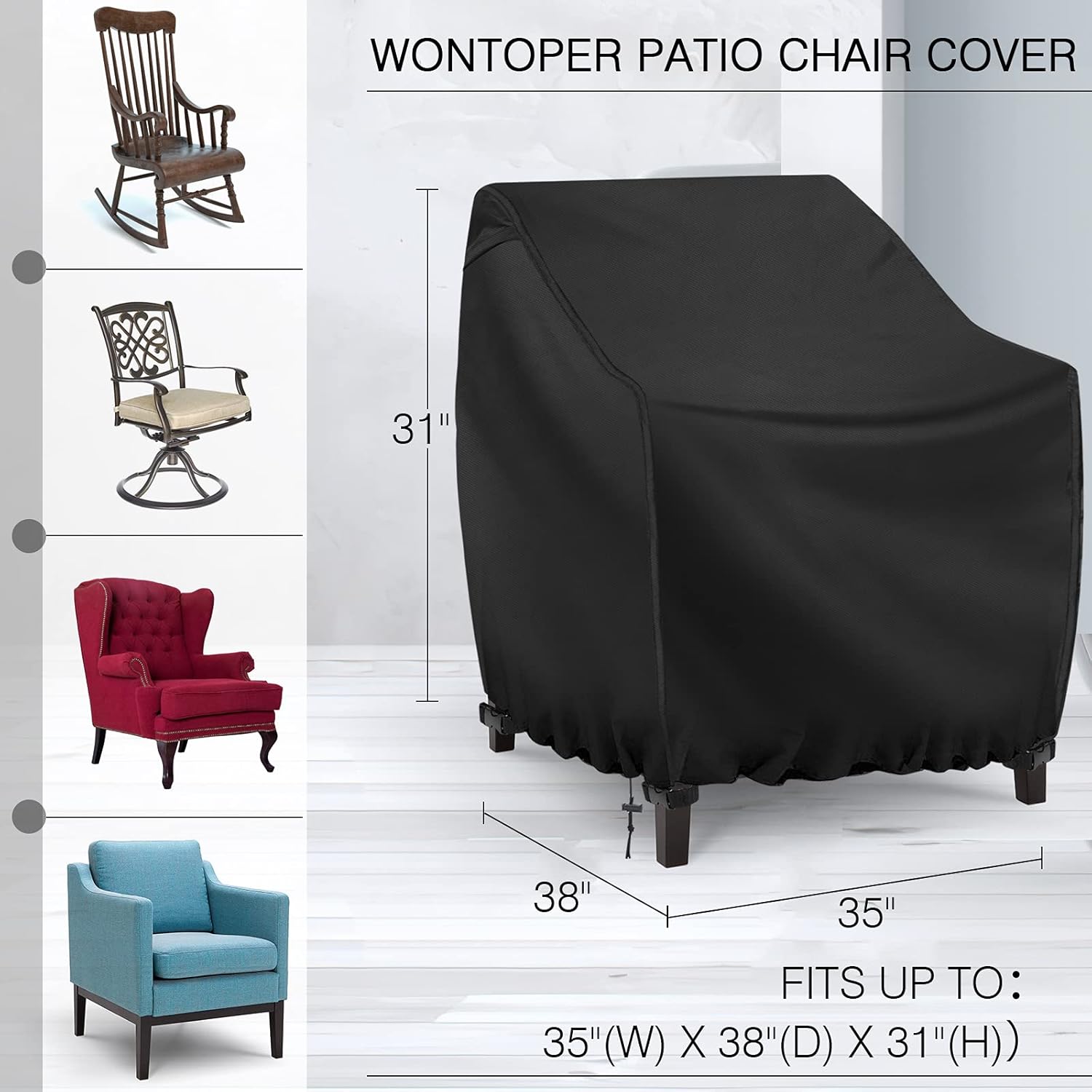 WonToper Patio Chair Covers, Waterproof 600D Heavy Duty Outdoor Lawn Furniture Covers 2 Pack, Black (35''Wx38''Dx31''H)