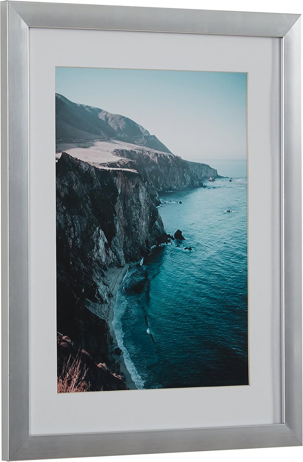 Amazon Brand – Stone & Beam Modern Photo of Rocky Cliffs by Sea in Silver Frame, 18