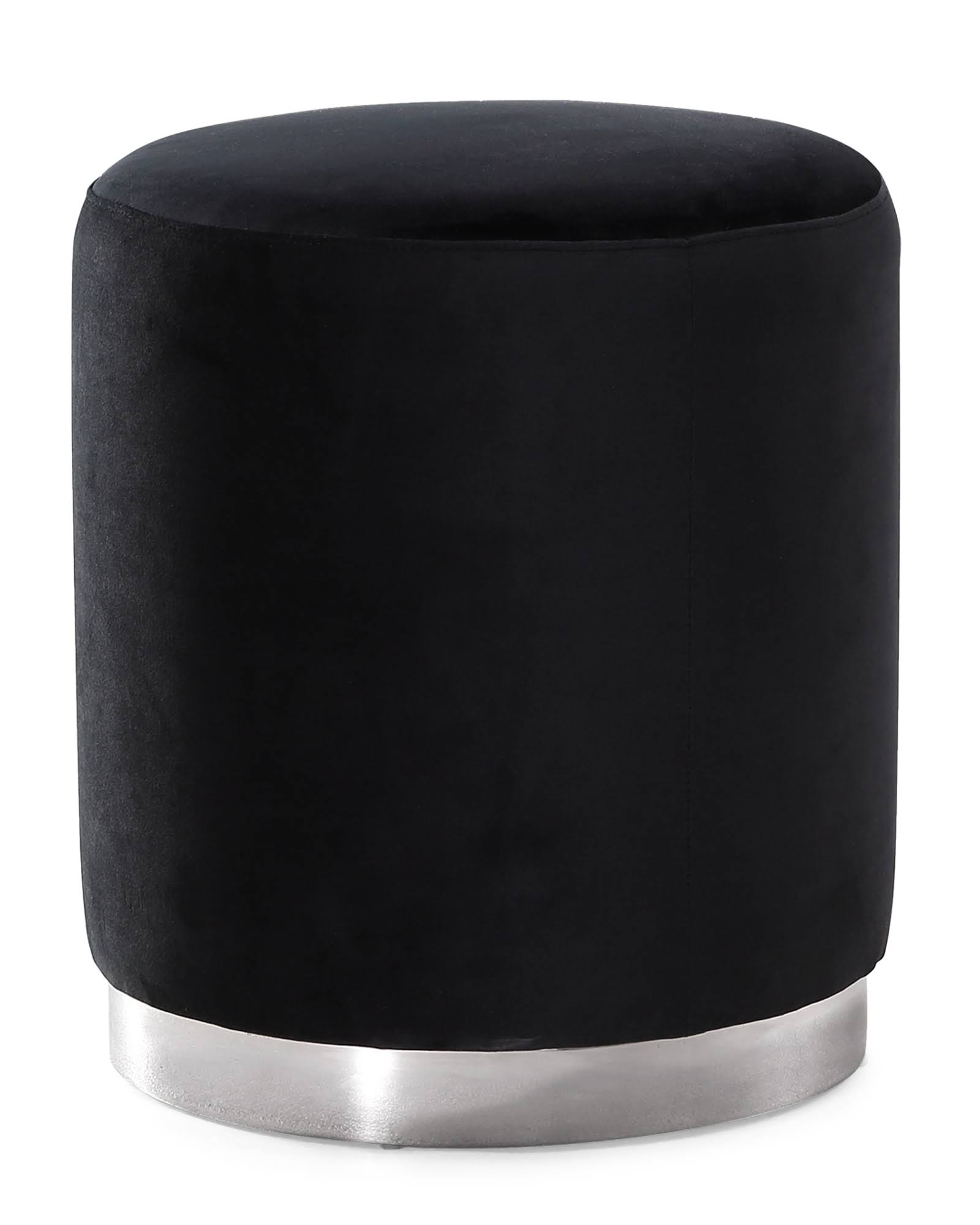 TOV Furniture Opal Black Velvet Ottoman -Silver Base