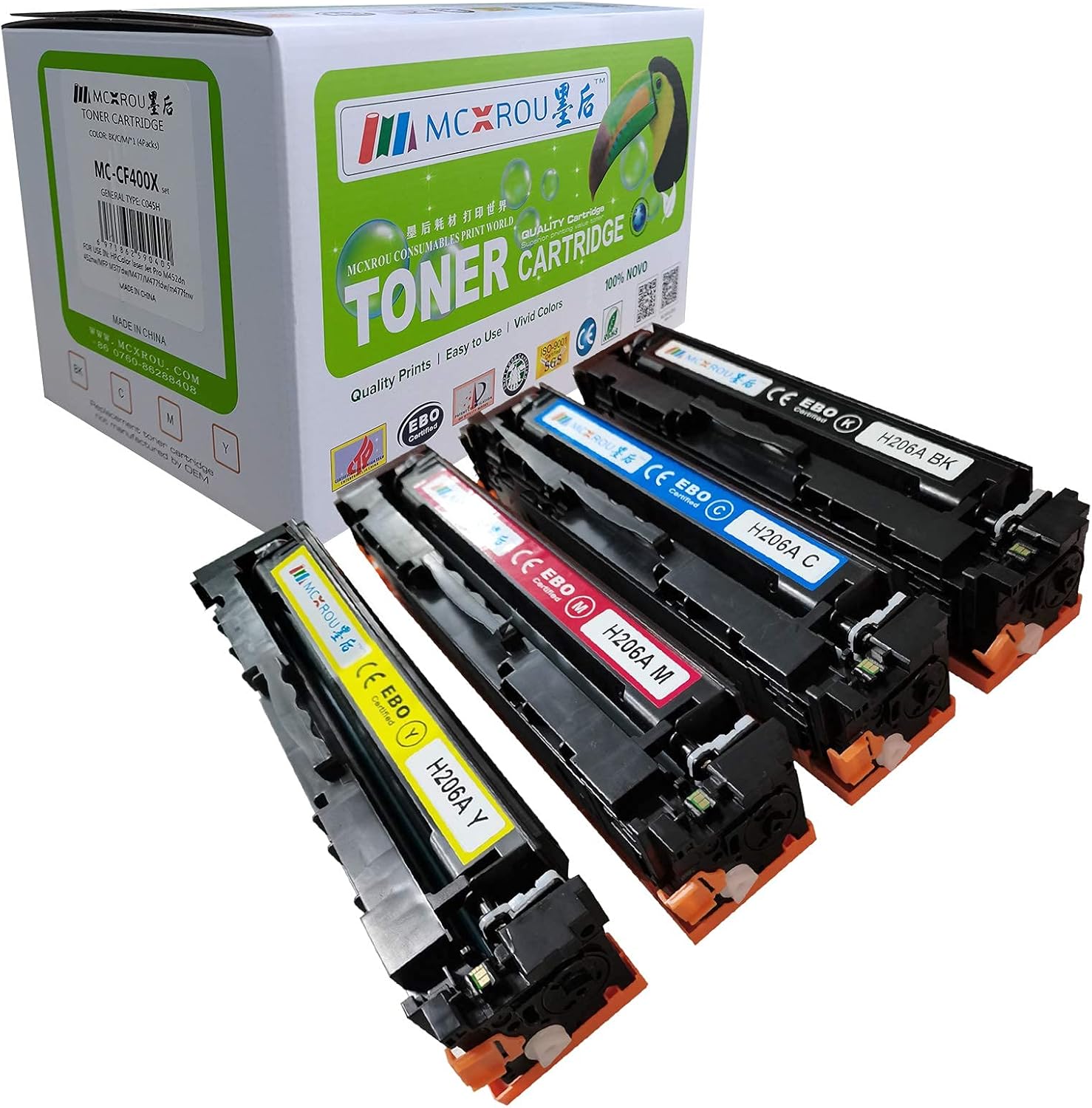 MCXROU MC-H206A (NO CHIP) Compatible Toner Cartridge Replacement for HP 206A 206 W2110A W2111A W2113A W2112A for Color Pro M255dw MFP M283fdw M282nw M283cdw(B,C,M,Y,4-Pack)