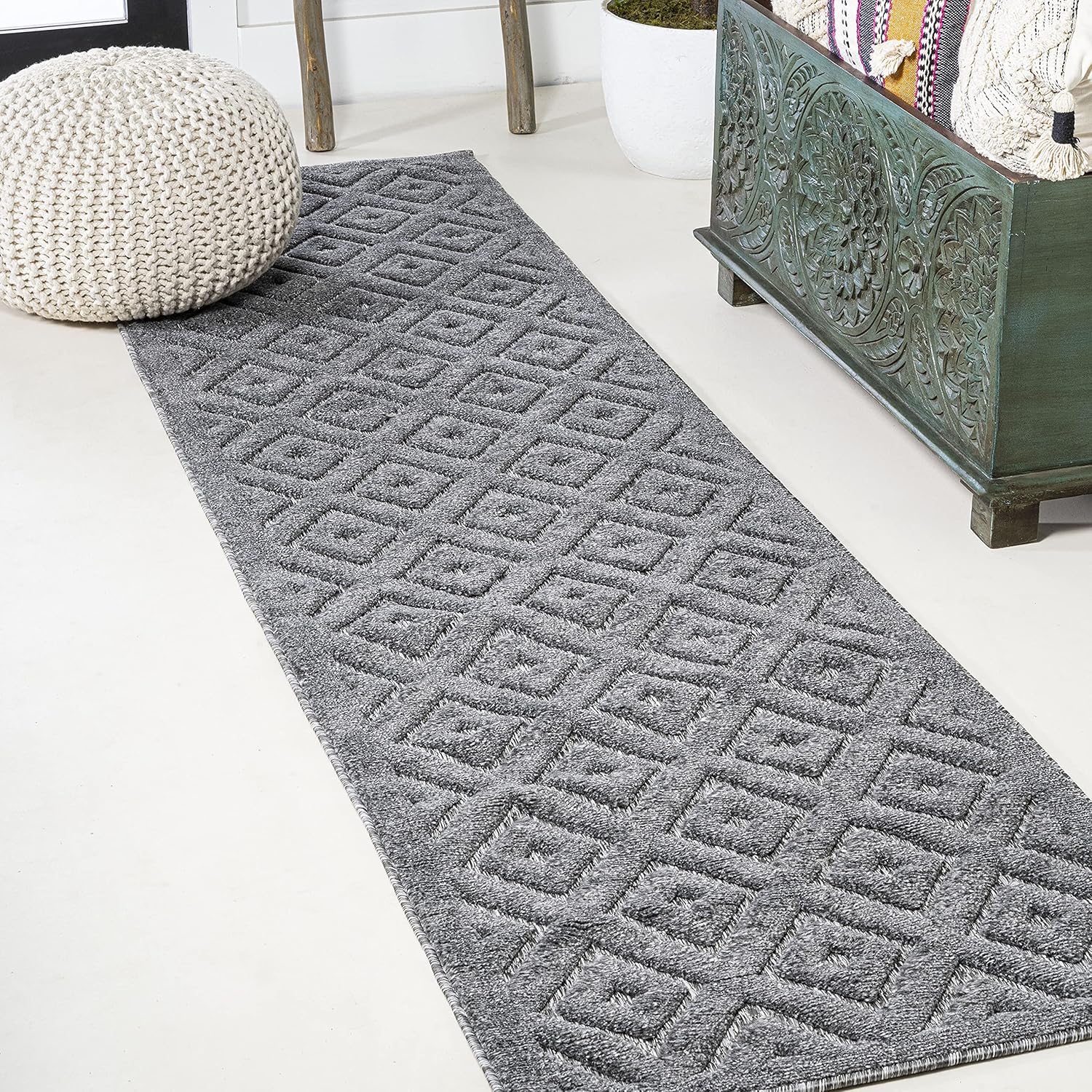 JONATHAN Y IBZ104D-5R Portmany Neutral Diamond Trellis Indoor Outdoor Area Rug Bohemian Geometric Easy Cleaning Bedroom Kitchen Backyard Patio Porch Non Shedding, 5' Round, Ivory,JIBZ104
