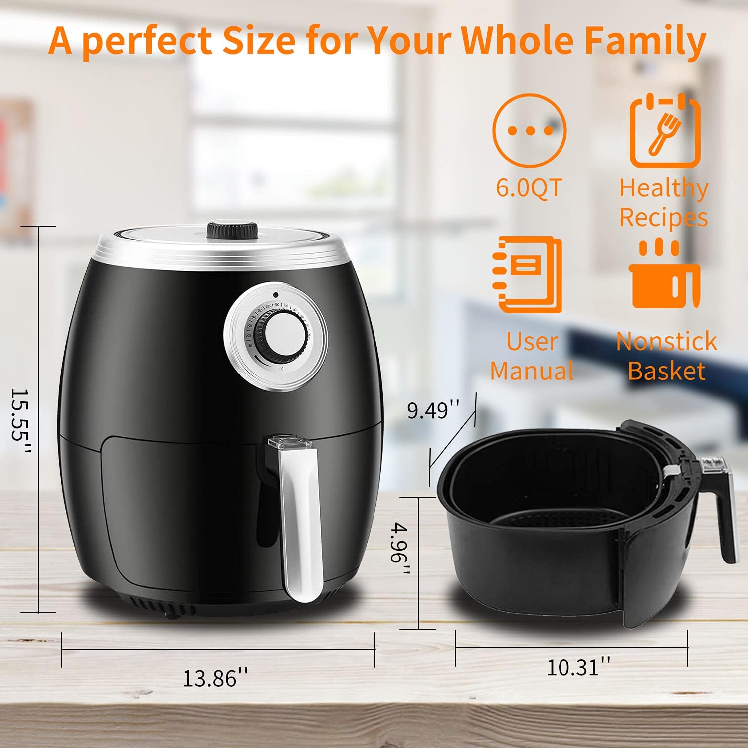 ZAFRO Electric Hot Air Fryer 6-Quart 1500 Watts, Oven Cooking with Temperature Control, Extra Hot Air Fry, Cook, Crisp, Broil, Roast, Bake, 7 Presets with Recipe Book, Non-Stick Basket, Black Pack of 2