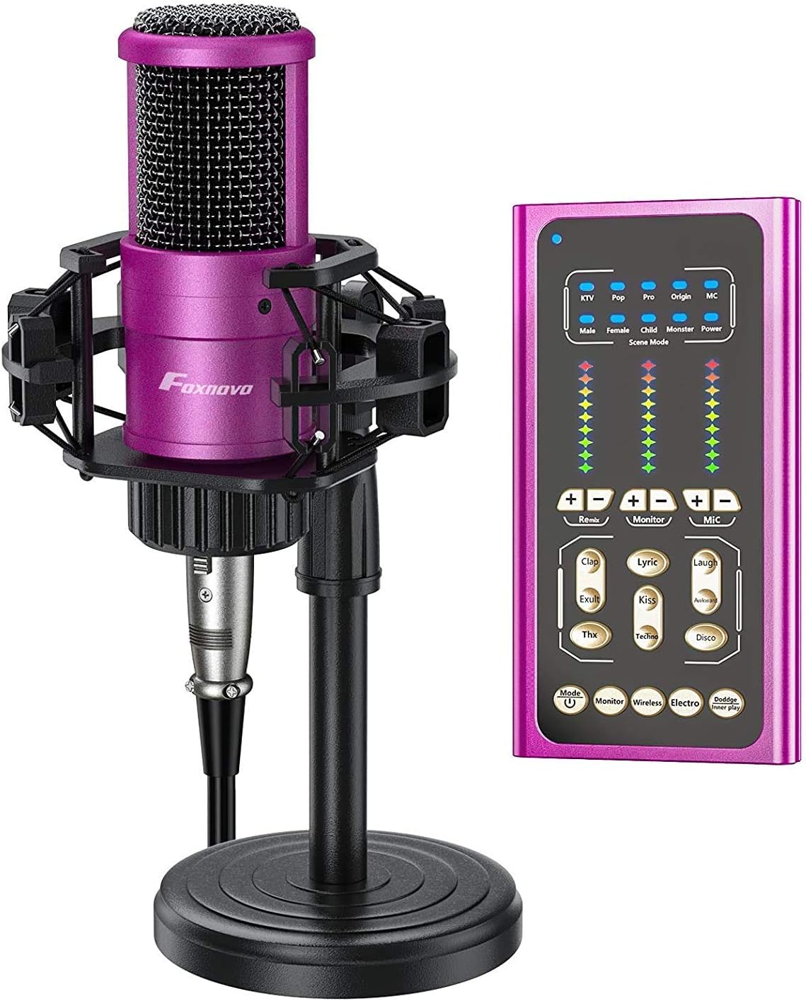 PC Podcast Microphone for Gaming Streaming Recording - Condenser Microphone with Mic Stand & Sound Card (Purple) Pack of 2