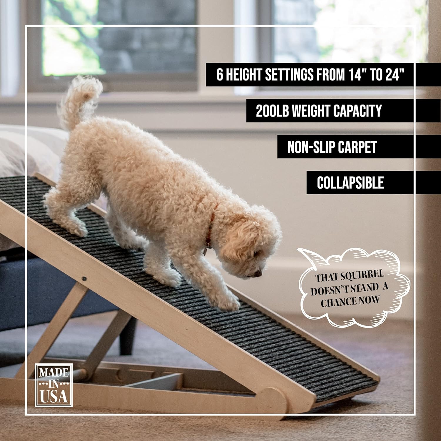 USA Made Adjustable Pet Ramp for All Dogs and Cats - for Couch or Bed with Paw Traction Mat - 40