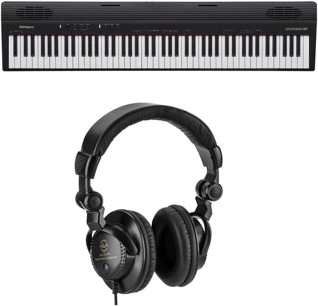 Roland GO:PIANO88 88-Note Digital Piano with Onboard Bluetooth Speakers - with H&A Closed-Back Studio Monitor Headphones