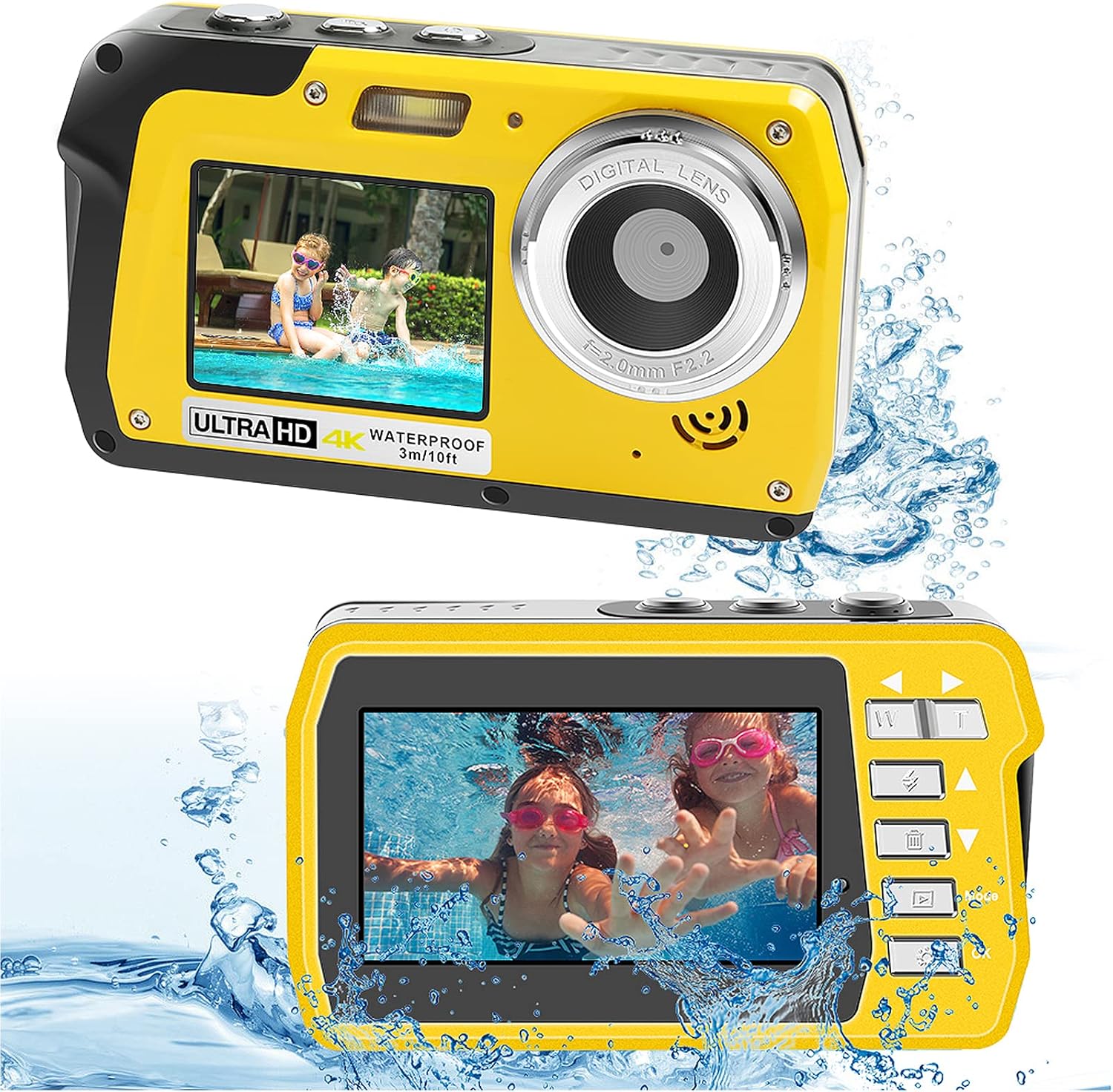 Underwater Camera 4K Video Waterproof Digital Camera 18X Waterproof Camera Anti Shake Selfie Dual-Screen Underwater Camera for Snorkeling Vacation